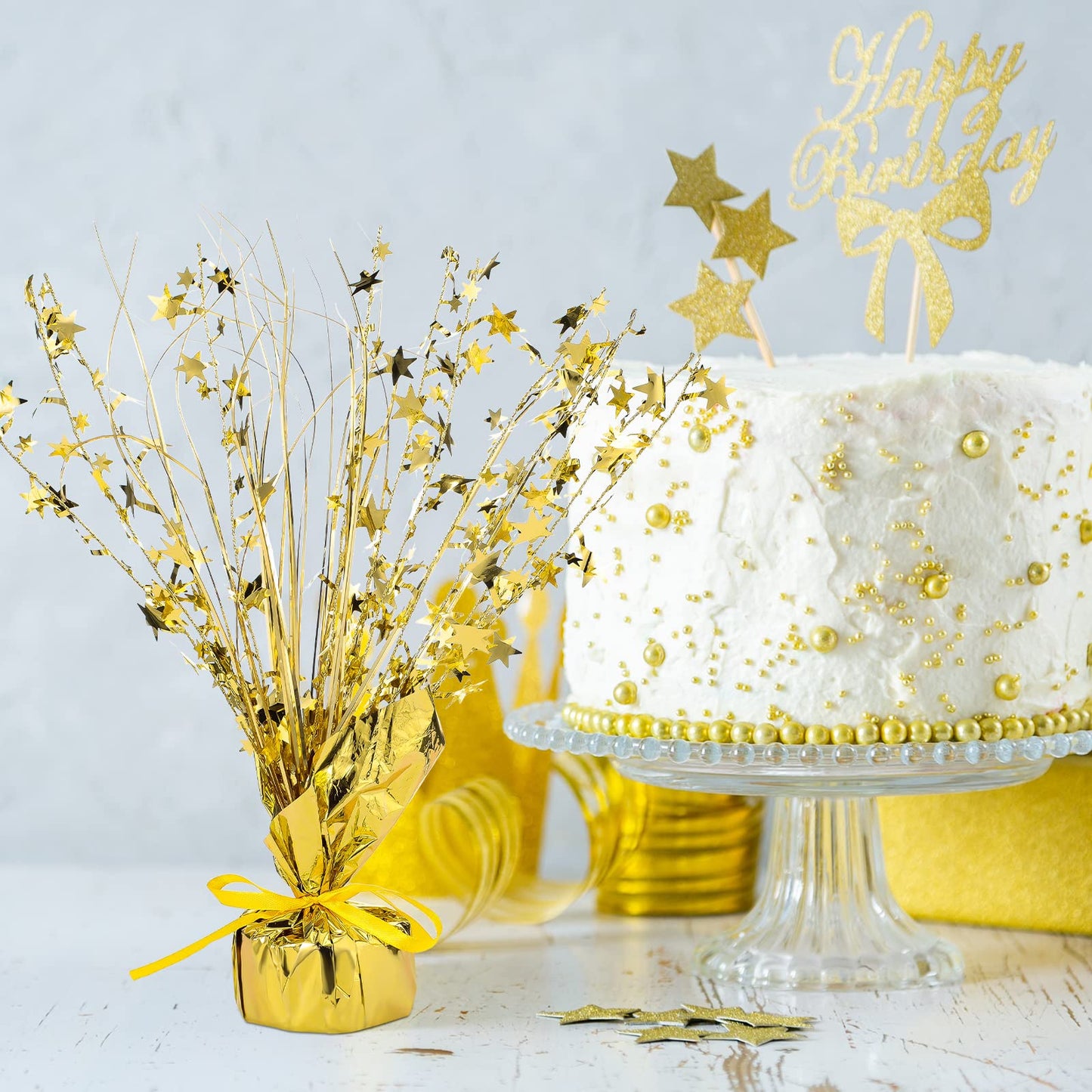 Crowye 3 Pieces Metallic Foil Spray Centerpiece Christmas Party Star Table Decoration Burst Centerpieces Winter Table Decor for Birthday New Year Party Holiday(Gold)