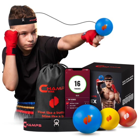 Boxing Reflex Balls for Kids with App– 3 Box Balls of Varying Sizes Adjustable Headband and Spare Strings to Improve Speed and Hand-Eye Coordination for Men, Boys and Teens - Boxing Equipment