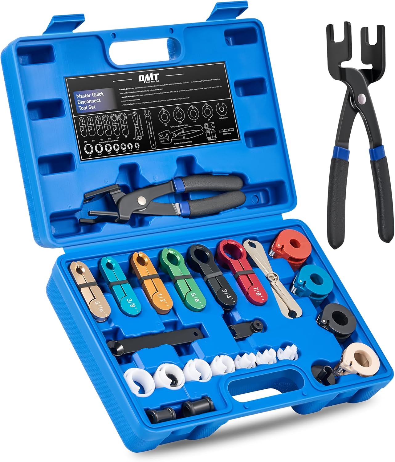Orion Motor Tech 26pc Master Quick Disconnect Tool Kit, Fuel Line Disconnect Tool Set with Fuel and AC Disconnect Pliers, Fuel Line Removal Tool Set for AC Fuel & Transmission Systems, Blue