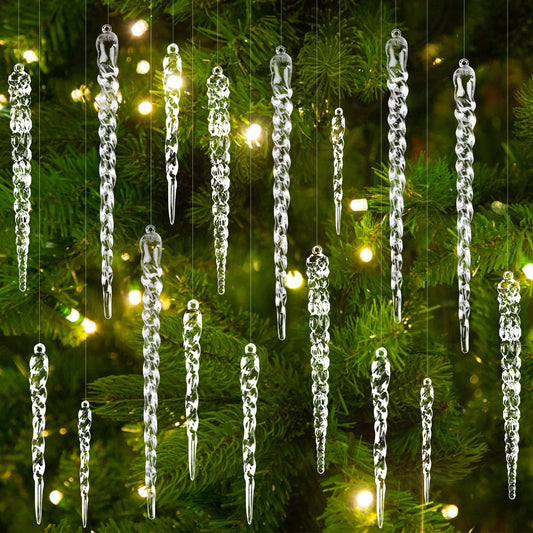 DULEFUN 24pcs Christmas Tree Crystal Decorations 4 Styles Clear Acrylic Xmas Tree Icicle Hanging Ornaments for Christmas New Year Holiday Wedding Winter Party Decor