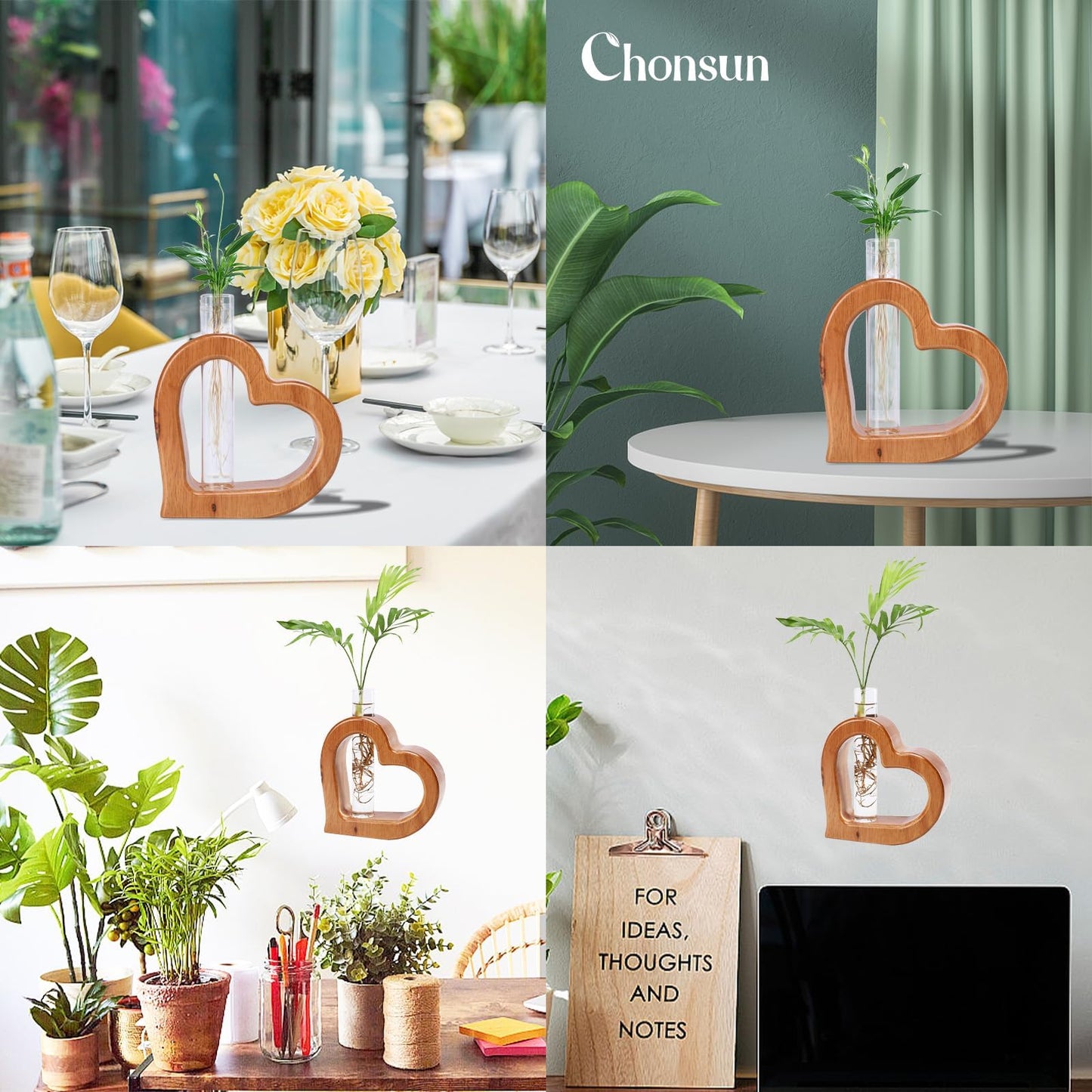 Chonsun Plant Propagation Stations Plant Terrariums Wall Hanging Planters Plant Stand Indoor with Glass Test Tube Plant Wall Decor Gifts for Girl Women Mom