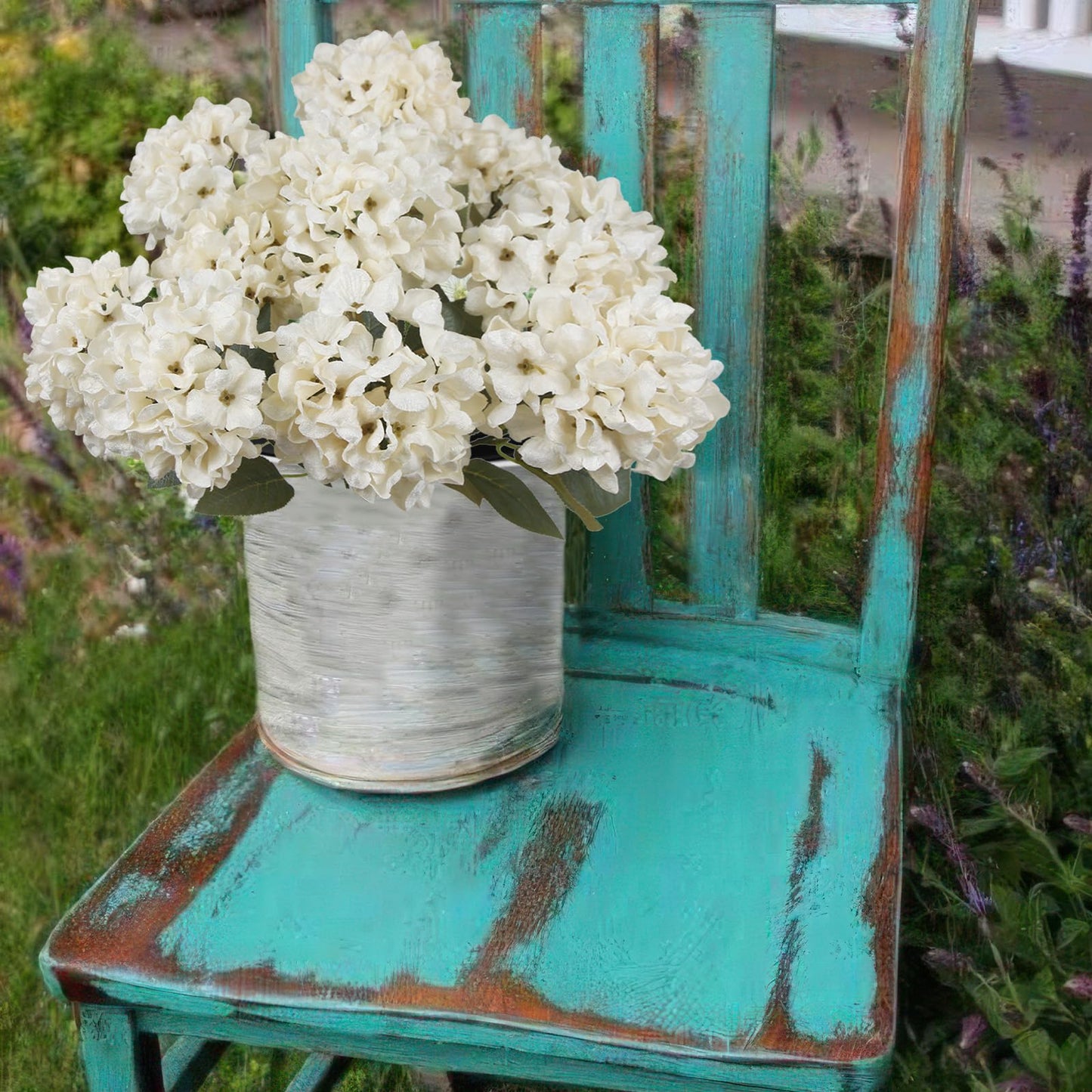 FAICOIA 2 Pcs Hydrangea Artificial Flowers White Faux Hydrangeas Flower Outdoor Artificial Flowers Bouquets Silk Hydrangea Flowers Stems for Home Decor Party Floral Arrangements Wedding Centerpieces