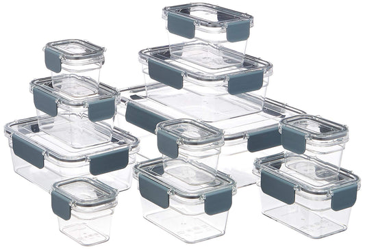 Amazon Basics Tritan Plastic Food Storage Containers - Tritan Plastic Locking, Air Tight, 22 Pieces, Clear