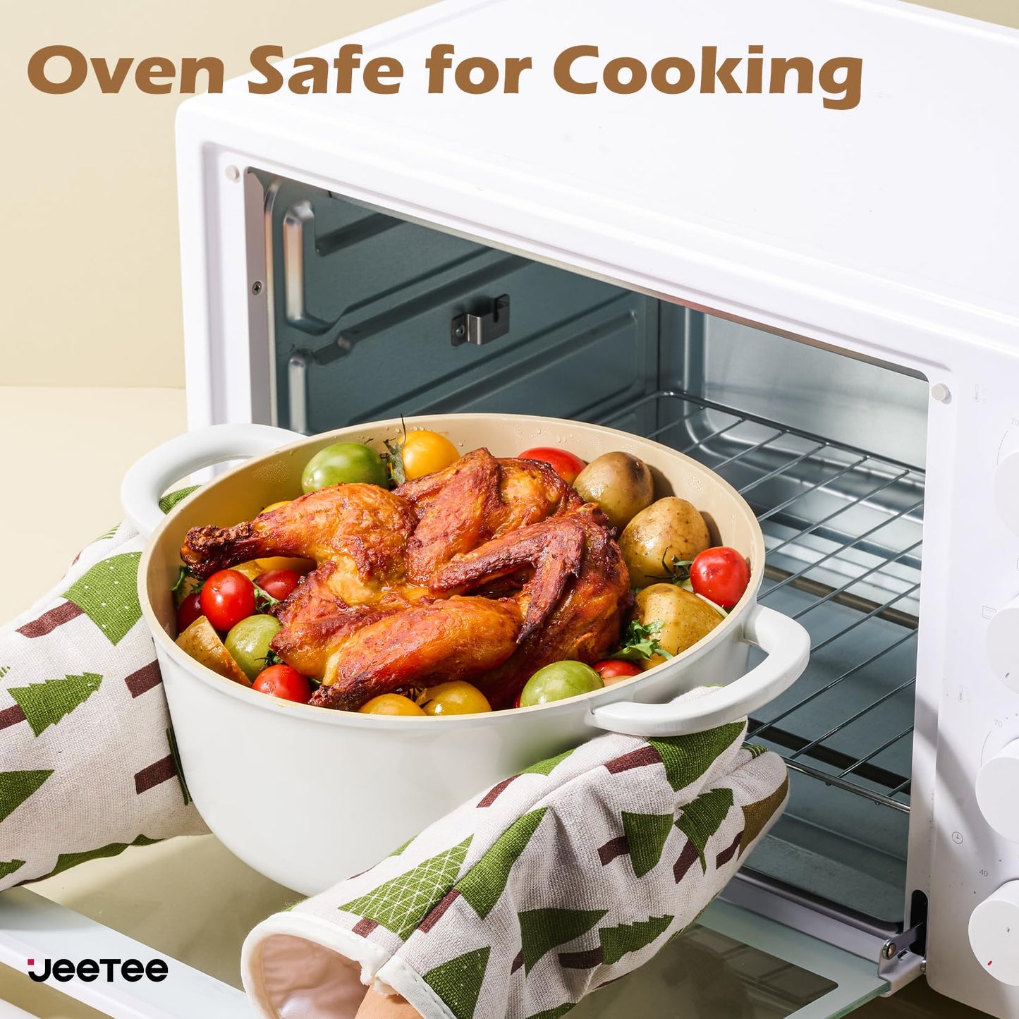 JEETEE Ceramic Cookware Set, 13 Pcs Pots and Pans Set Nonstick with Rotation Removable Handles, Healthy Non-Toxic Cooking Set for All Stoves, Stackable Pots Pans, Oven Safe, PFOA/PFOS Free, Cream