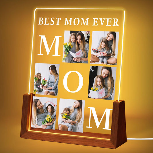 Personalized Fathers Day Birthday Gifts for DAD from Daughter Son Kids Wife, Custom Acrylic Plaque with Photo Frame Light Walnut Base Customized Christmas Unique Gift for Dad Daddy Grandpa Papa