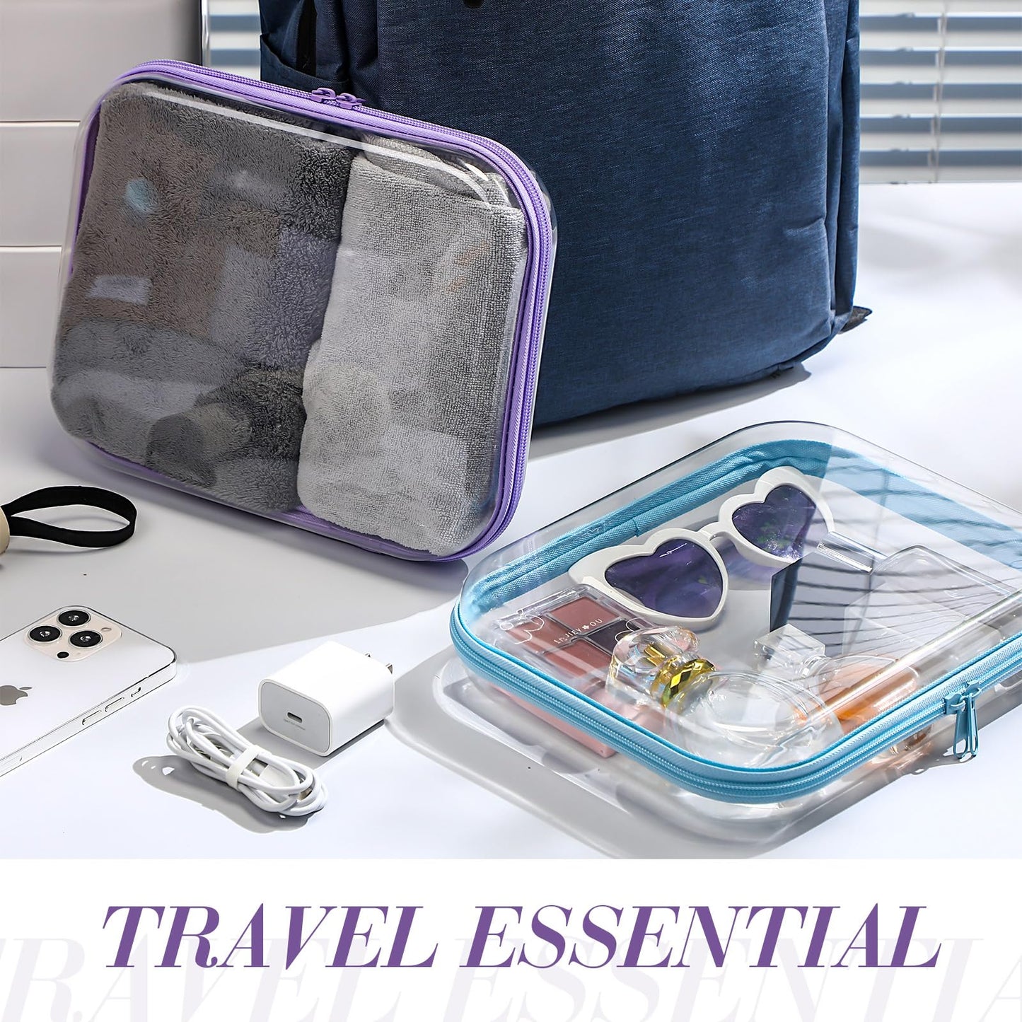 Hoolerry 4 Pcs Hard Clear Zipper Case Transparent Cases for Snacks Makeup Bag Plastic Storage Box Containers for Building Blocks, Puzzles, Cosmetics (Multicolor,9.8 x 7.9 x 2 in)