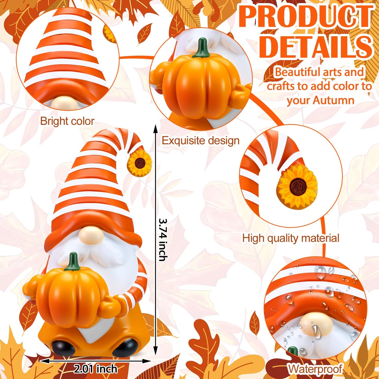 ShinyRelief 4 Pcs Fall Figurines Resin Gnome Tabletop Autumn Sculpture Decoration Maple Leaf Pumpkin Sunflower Table Centerpiece for Dining Room Home Party Supplies Gifts Decor