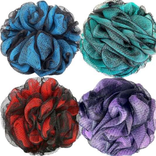 Fu Store Loofah Sponge Shower Loofahs 60g Bath Sponges Mesh Balls 4 Colors for Body Scrubber Exfoliator Wash Back Scrubbers Bathroom Men Women - 4 Pack Cleaning Bathing Accessories (60g Green Blue)