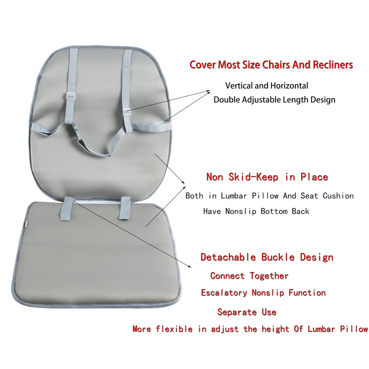 ALIBO Large Size Nonslip Back Support Cushion Low Back Pain Relief Pillow Seat Cushion with Lumbar Rest for Office Chair,Recliner,Rocking Chair,Wheelchair,Auto Car with Long Adjustable Straps