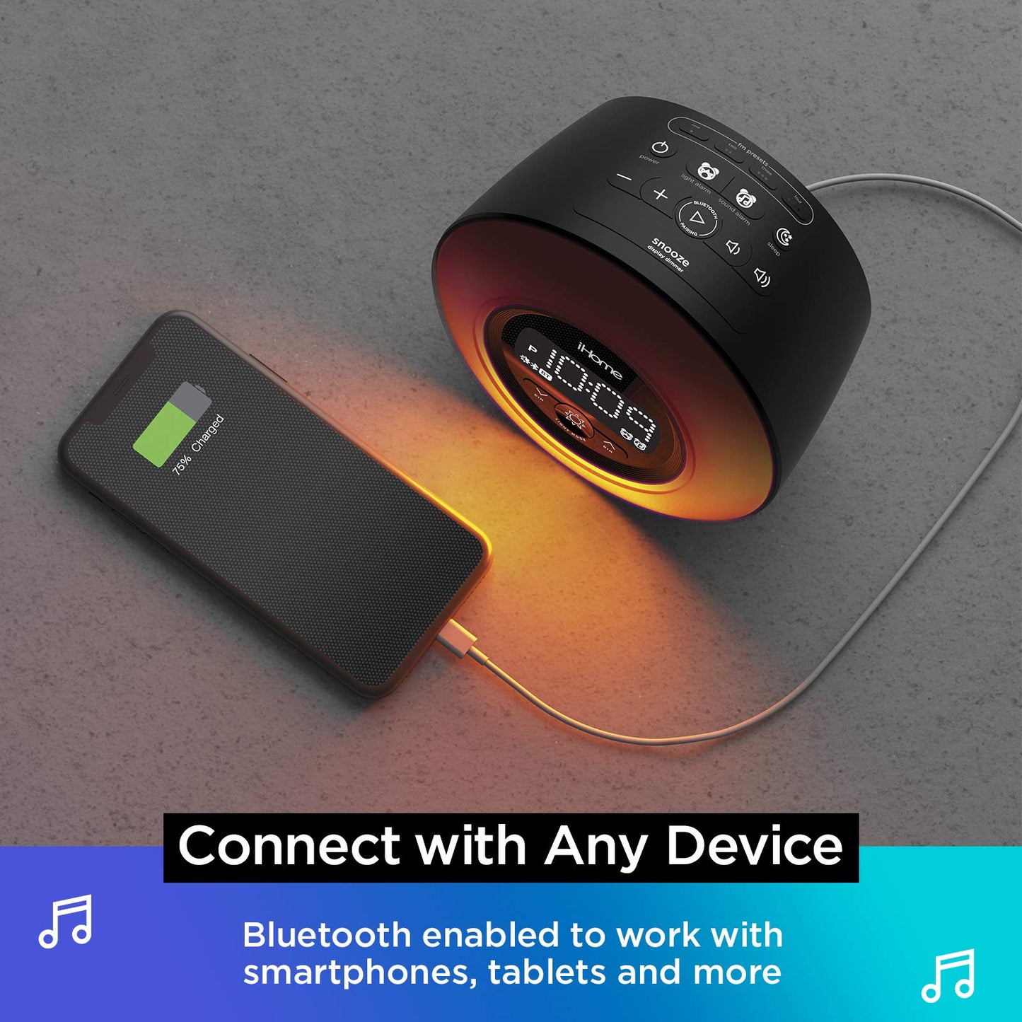 iHome PowerClock Glow Alarm Clock - Bluetooth Color Changing FM Clock Radio with USB Charging Port, Dimmable Display and 7-5-2 Dual Alarm - Perfect for Bedside Tables (Model iBT295)