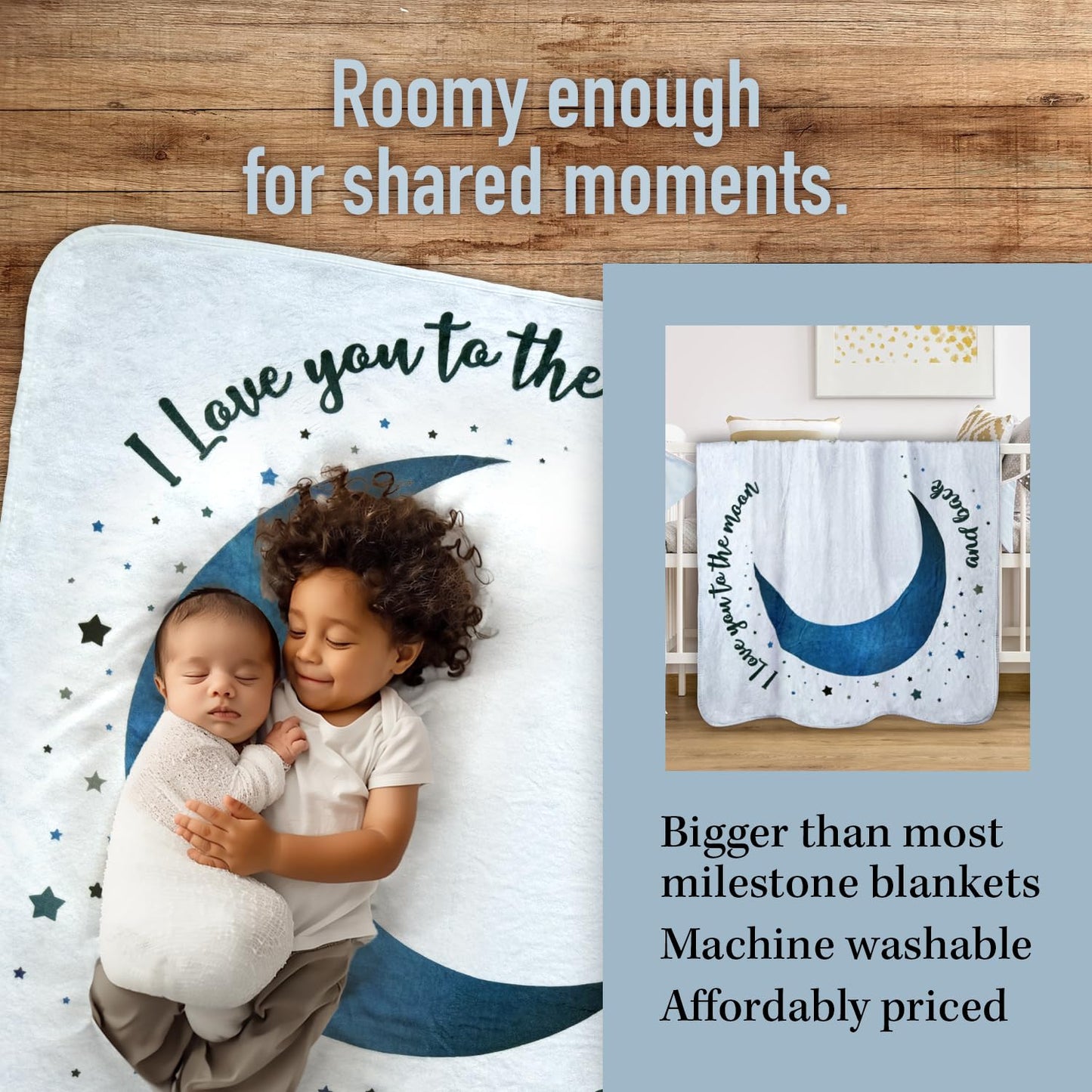 The Modern Child Baby Milestone Blanket - Super Soft Fleece Monthly Milestone Blanket for Baby Girl and Boy - Perfect for Baby's First Year Growth Chart - Monthly Baby Milestone - Blue Moon - 60"x40"