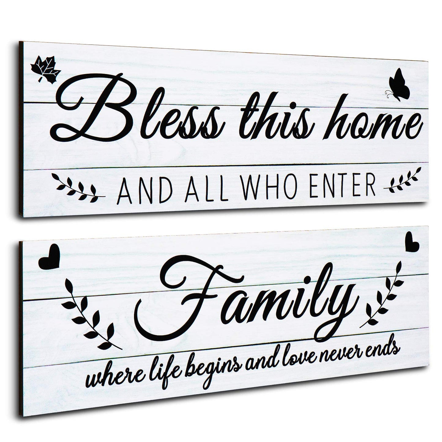 Jetec Wooden Family Signs Rustic Bless This Home Wood Family Decor Wall Art Farmhouse Entryway Decoration for Bedroom Living Room Office, 13.8 x 4.7 Inch (White)