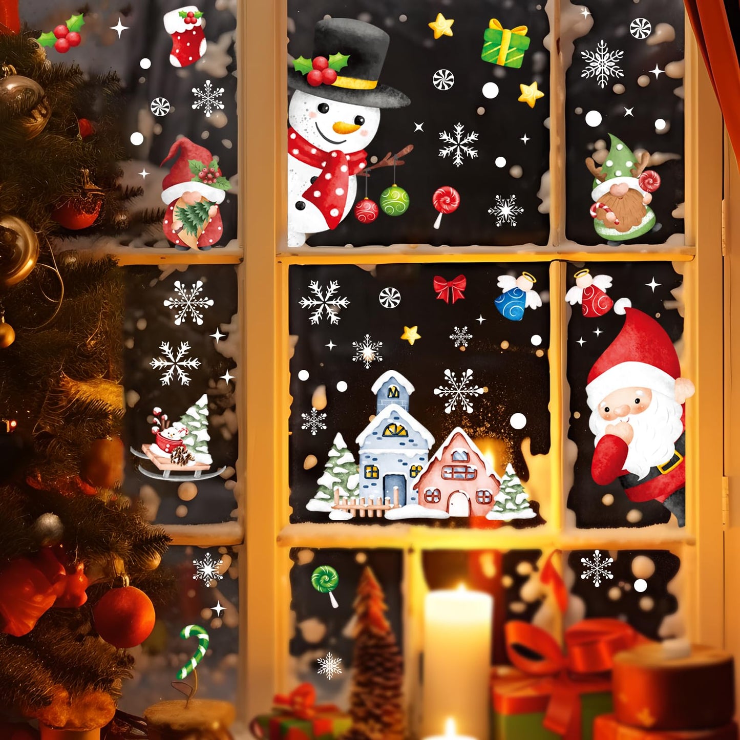 AOWDIAO Christmas Decorations 210 Pcs Christmas Window Clings for Glass Double-Side Reusable Cute Winter Holiday Window Stickers Decals Kids Home Decor