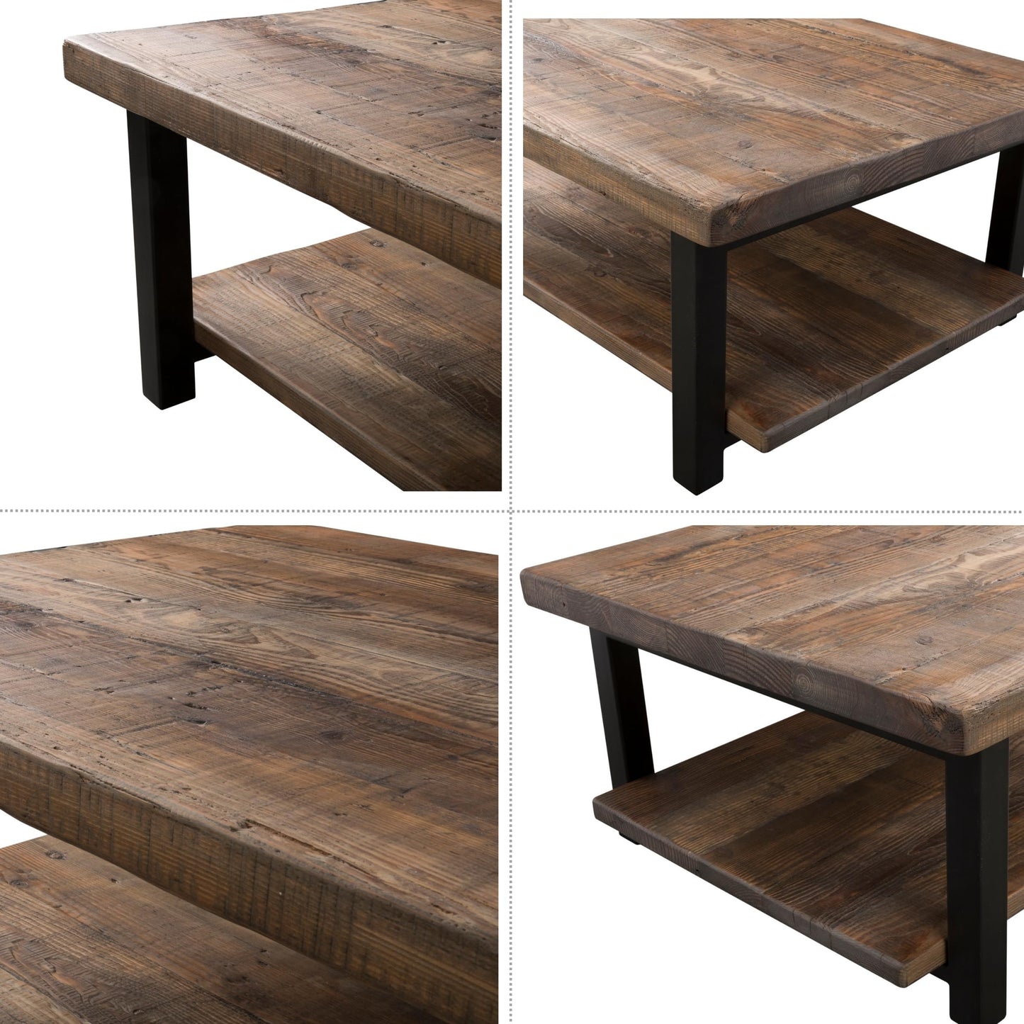 Alaterre Furniture Pomona Rustic Natural 48" Wide Coffee Table with Shelf, 400 lbs. Weight Capacity and Metal Legs for Living Room Rustic Industrial Style Storage - Wood Top & Reclaimed Wood Finish