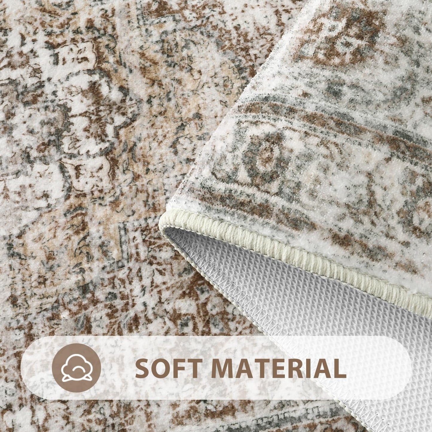 Uphome Bathroom Runner Rug, Distressed Tribal Farmhouse Khaki Bathroom Mat, Large Bathroom Rugs Non Slip Washable, Oriental Retro Boho Bath Mat Runner for Bathtub Sink Hallway, 24x59 inch