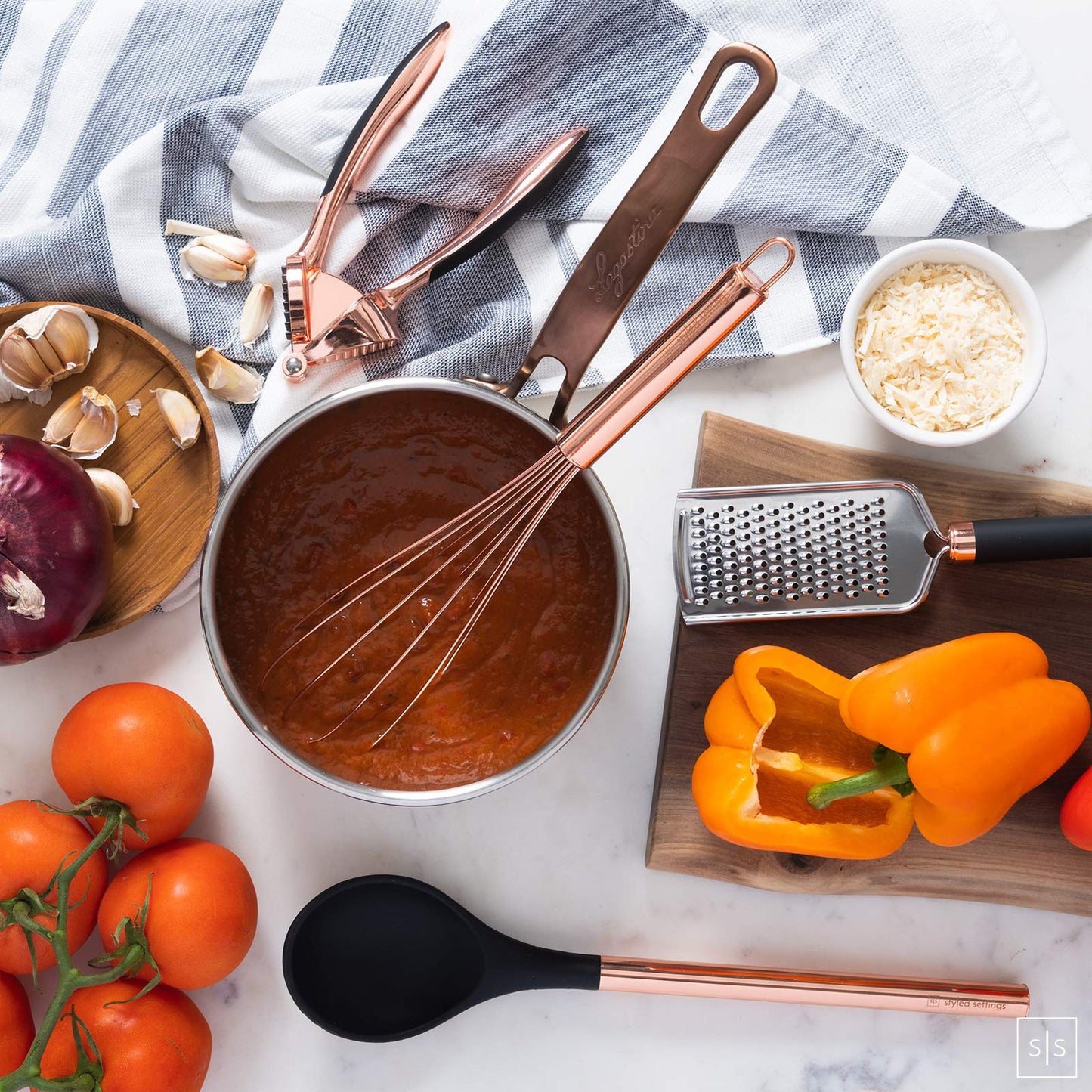 Black and Copper Kitchen Utensils with Holder - 17-Piece Set with Measuring Cups and Spoons, Rose Gold Cooking Tools - Stylish Black and Copper Kitchen Accessories for Modern Cooking and Baking