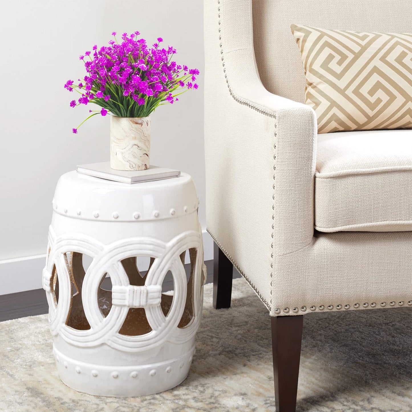 Grunyia 8 Bundles Artificial Outdoors Flowers (Purple-Daffodil)