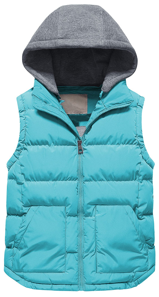 Pursky Kids Thicken Puffer Vest Warm Winter Coat Hooded Puffy Jacket Quilted Winter Outerwear Blue 10-12