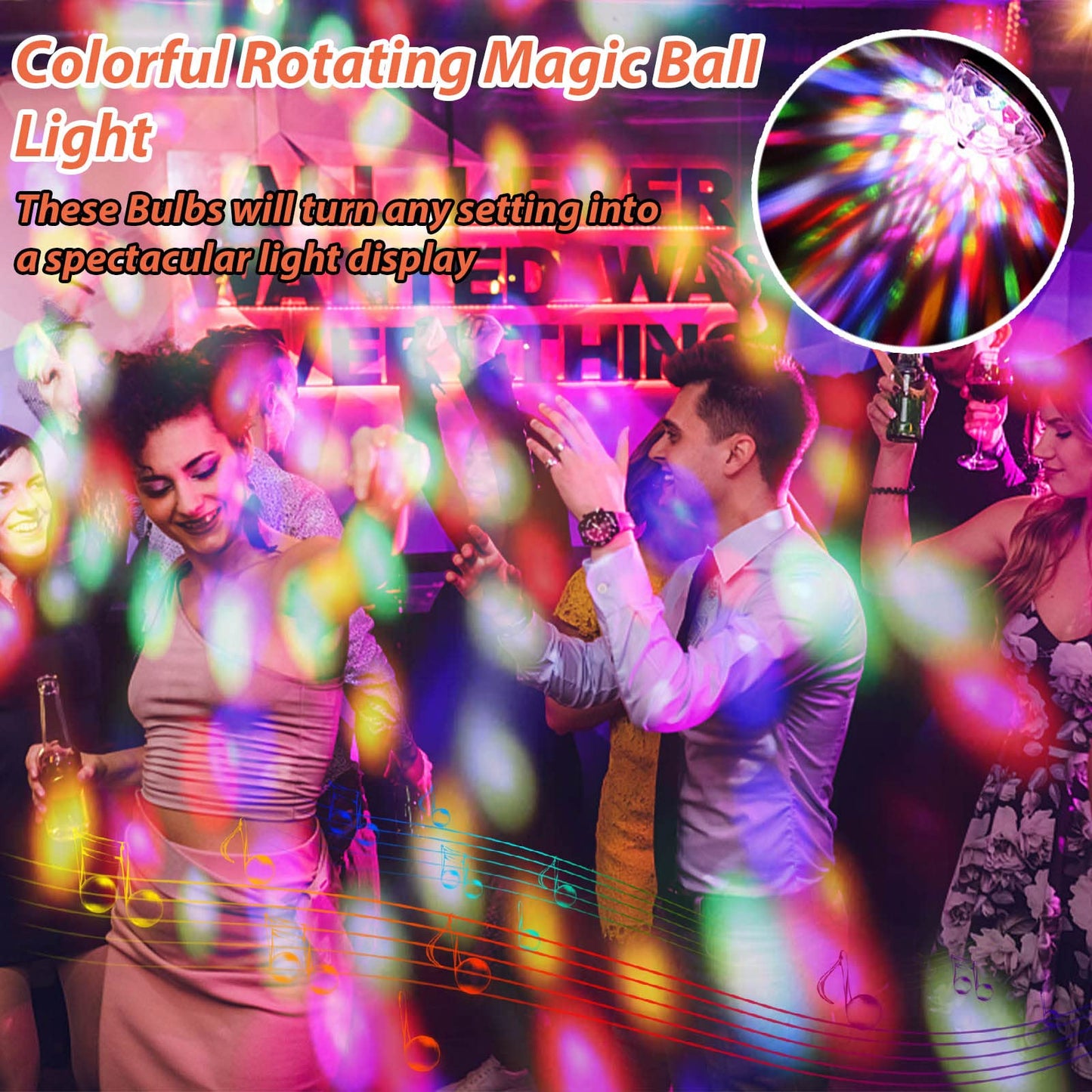 MIKWOAB 2 Pack Colorful Magic Rotating Ball Light, LED Plug in Disco Ball Light, RGB Disco Light Bulb, Party Lights Dj Disco Lights with Sockets for Home Room Dance Parties Bar Karaoke