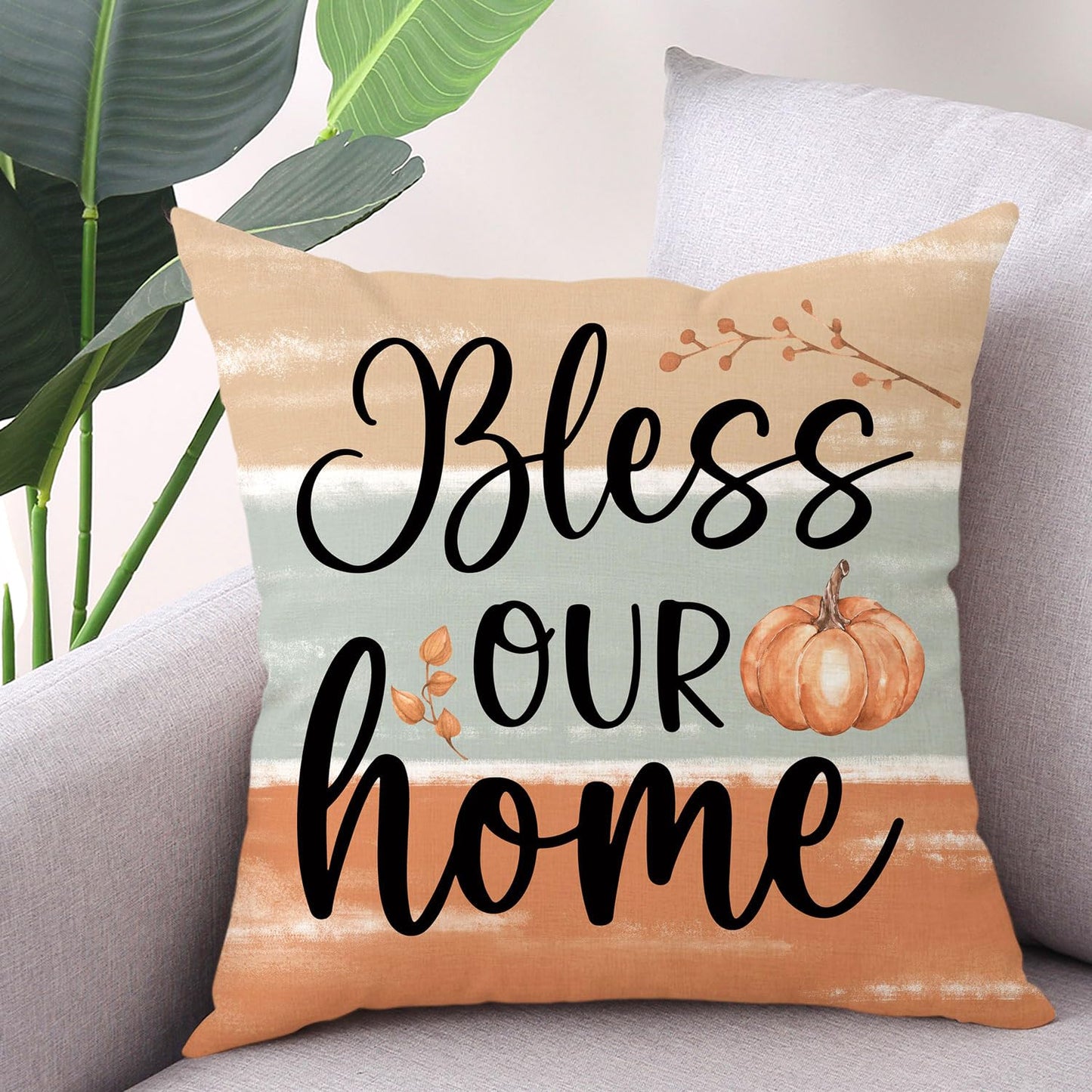 Gujiahone Fall Decorative Pillow Covers 18 x 18 Inch Set of 4 Bless Our Home Hello Fall Pumpkin Flowers Mason Jar Autumn Thanksgiving Farmhouse Decoration for Sofa Couch Living Room