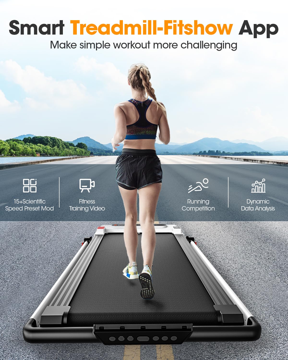 Large Walking Pad with Handle Bar, 17" Widened Running Belt,12% Incline Treadmill, 4MPH/7.6MPH, 3.0 HP Treadmill with 380lbs Capacity, Remote and App Control