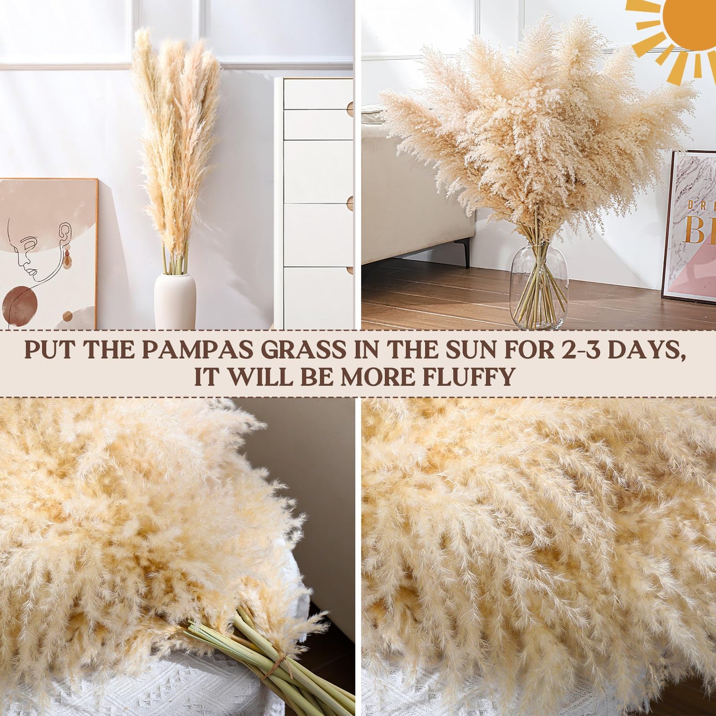 Pasuvsigt 12pcs 40'' Dried Pampas Grass Decor - Tall-Large Pampas Grass - Natural Beige - Boho Home Decor