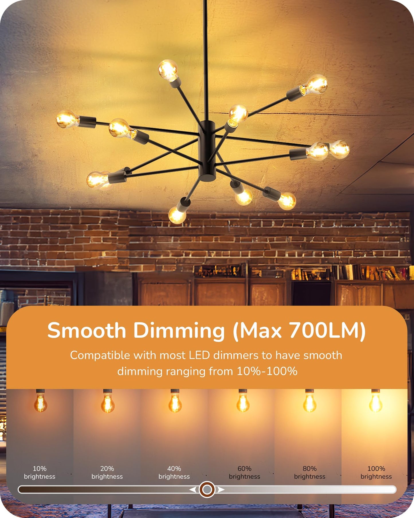 EDISHINE Vintage LED Edison Bulbs 8W, 60W Equivalent, 2200K Amber Warm Light, ST58 Antique Edison Light Bulb with 80+ CRI, A19 Dimmable LED Bulbs, 700LM, E26 Medium Base, 6 Pack