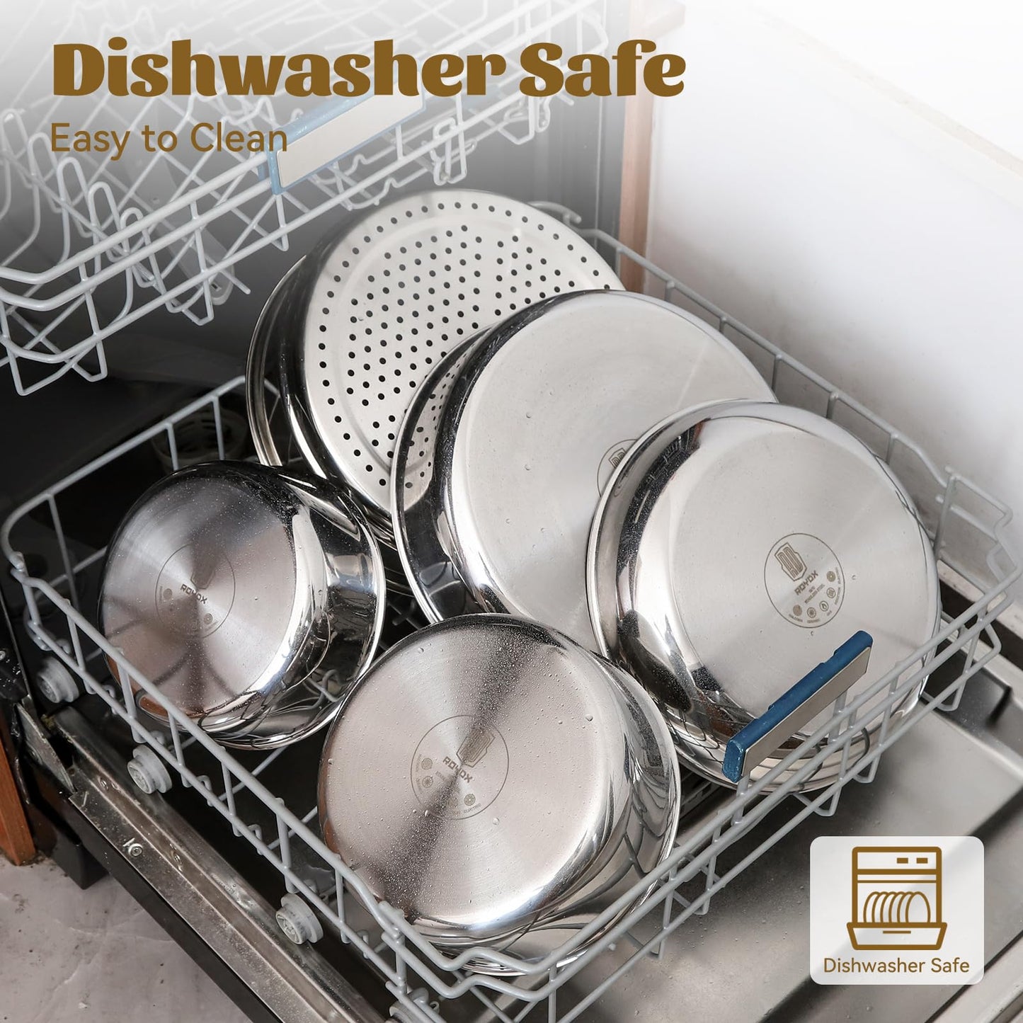 ROYDX 20pcs Pots and Pans Set, Stainless Steel Cookware Set Detachable Handle, Induction Kitchen Stackable RV Cookware Sets, (Camper, Boat, Small Kitchen), Dishwasher Safe&Oven Safe, PFOA Free, Silver