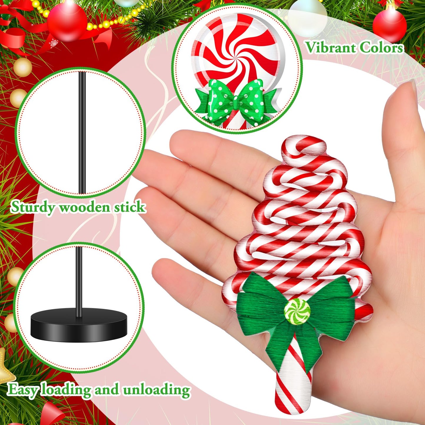 Geetery 6 Pcs Christmas Wooden Table Decor Christmas Table Centerpiece Candy Cane Themed Party Wood Decoration Rustic Farmhouse Tabletop Decoration for Home Xmas Holiday Party Kitchen Decor