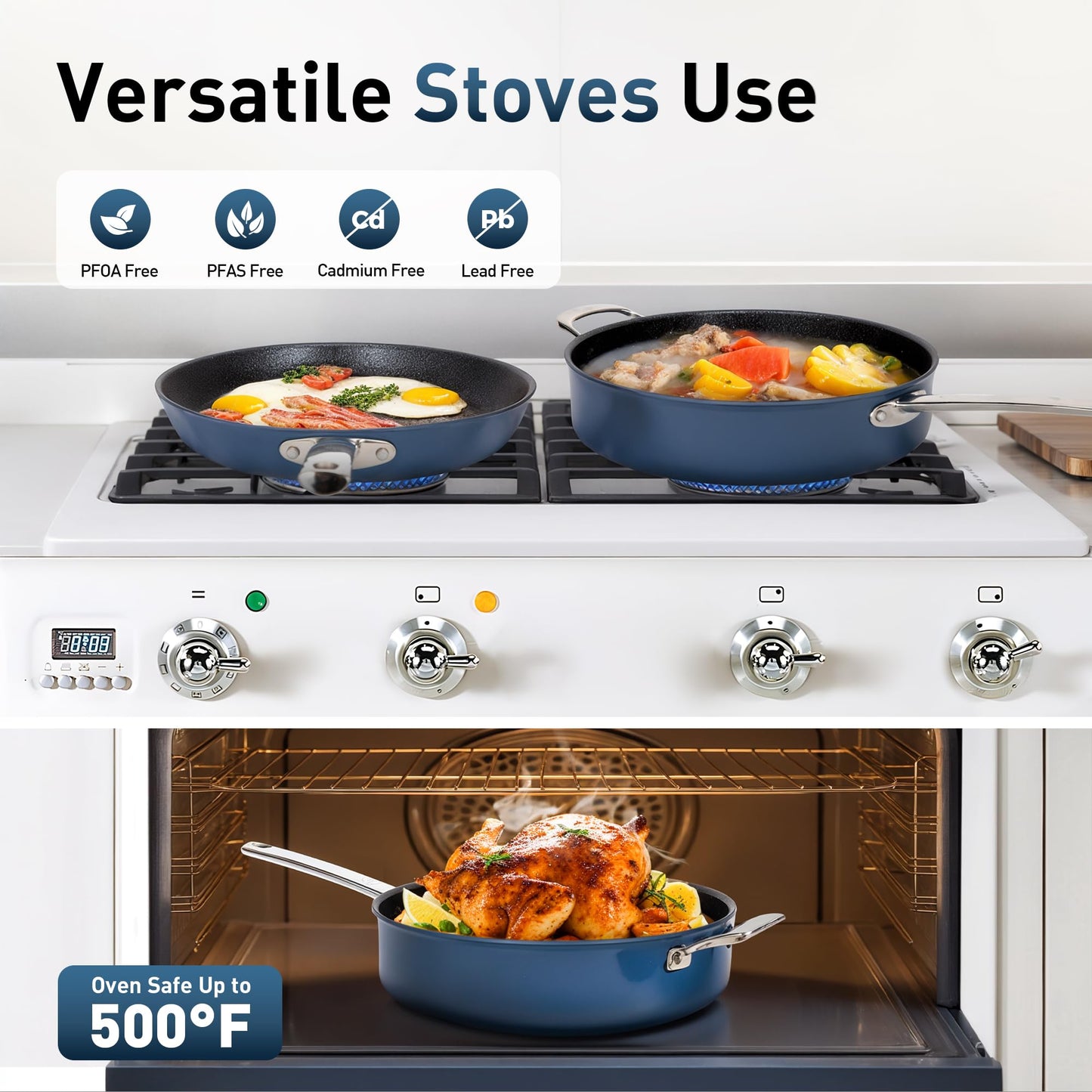 MAISON ARTS Nonstick Frying Pans Set 3 Piece, 12" Deep Saute Pan with Lid and 10" Fry Skillet, Induction Cookware Sets with Plasma Titanium Coating