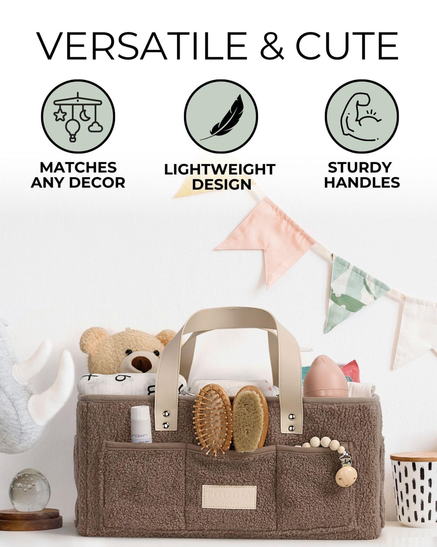 Baby Diaper Caddy Organizer with Portable Changing Mat - Teddy Fleece Nursery Storage Basket for Changing Table & Newborn Essentials – Baby Shower Gifts and Registry Must-Haves