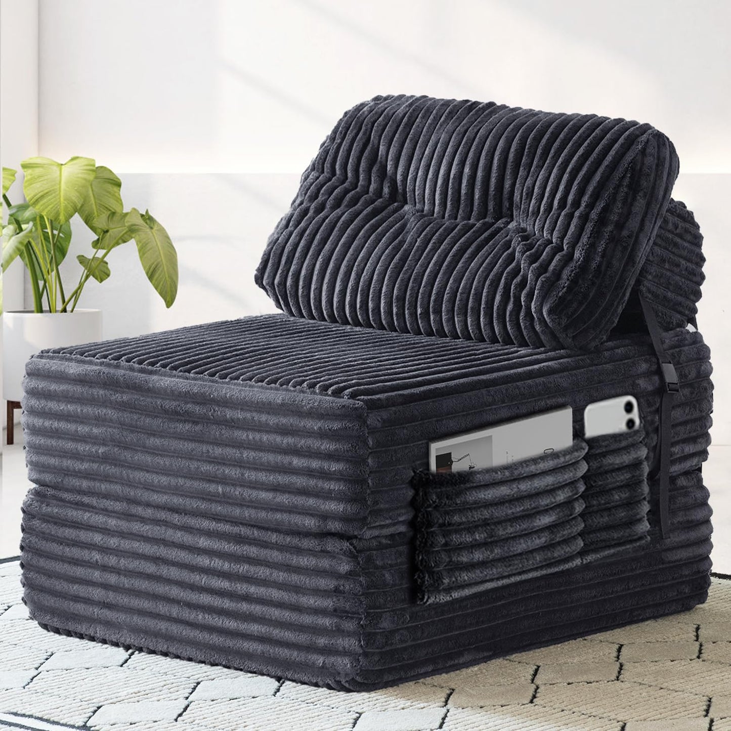 Domiqut 3 in 1 Folding Sofa Bed, Convertible Sleeper Chair with Pillow, Chair Bed with Back Support, Couches for Living Room, Foam Floor Mattress with Cushion, Single Size, Dark Grey