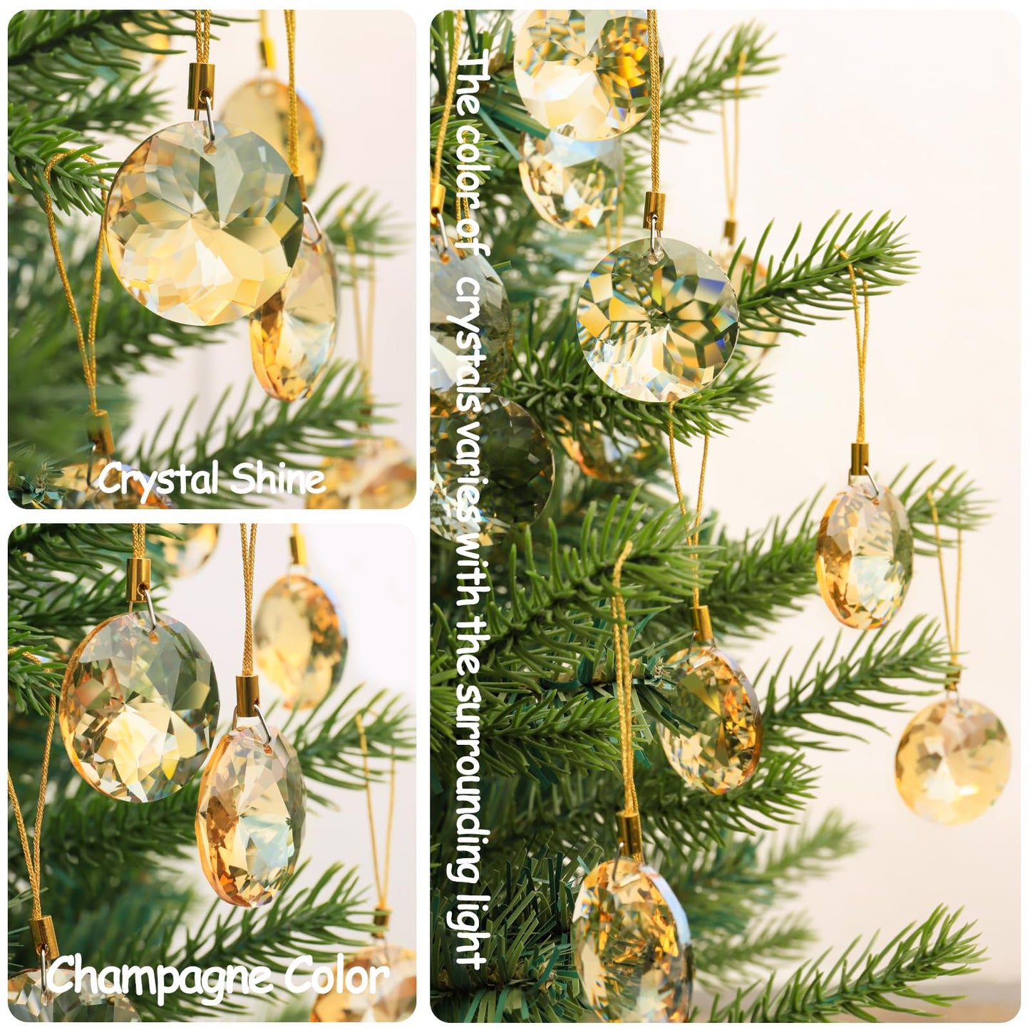 LUMITI 12 Pcs Crystal Glass Christmas Balls Ornaments, 1.18″ Mini Round Prism Flower Xmas Tree Decorations, Hanging Ornament for Wedding Party Home Decor (Gold)