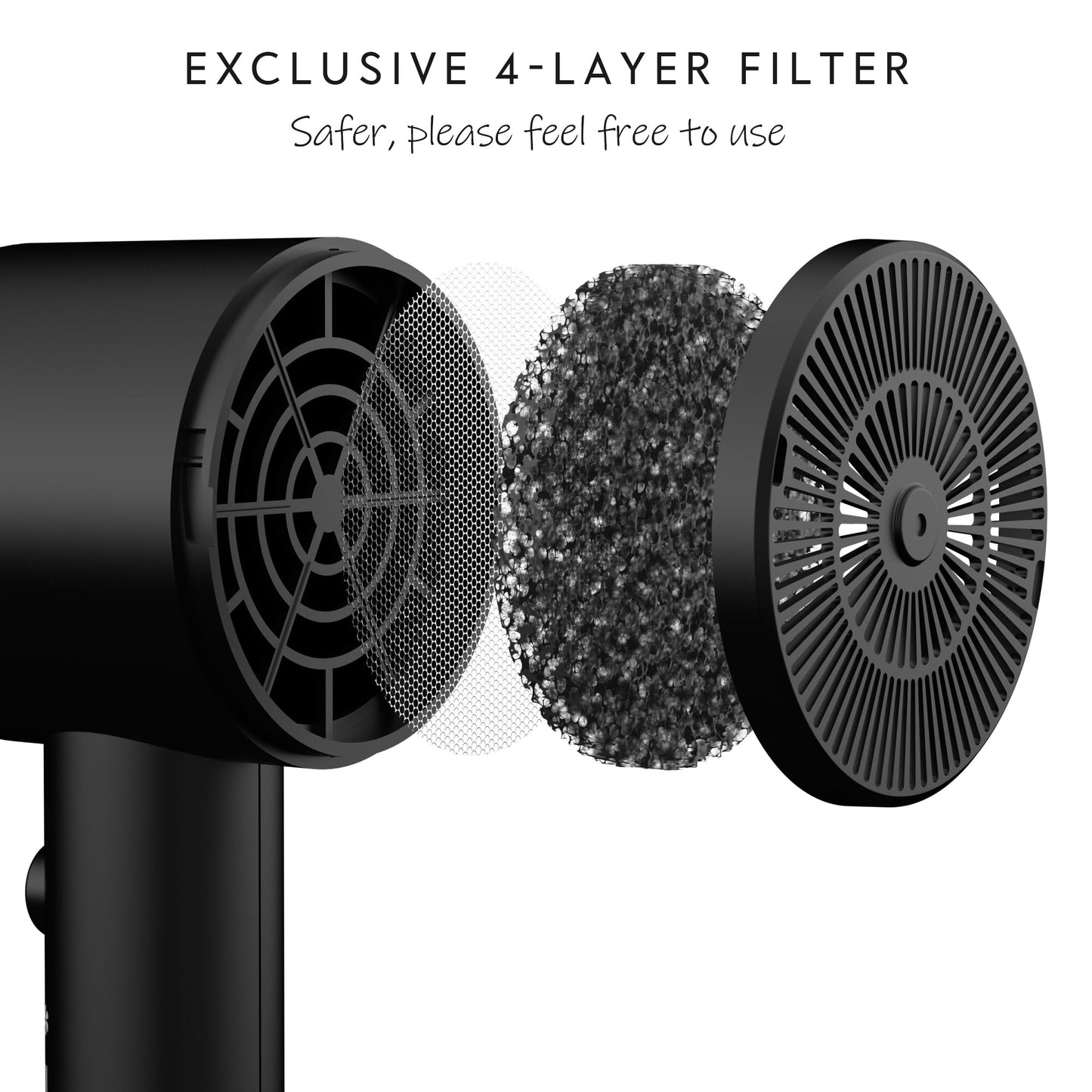 AINA Hair Dryer with Diffuser, Blow Dryer for Women | Advanced Ionic Technology, Ceramic Coating | Cold Shot Features Turbo Heat for Fast Drying and Shine 110V/ALCI(Vader Black)