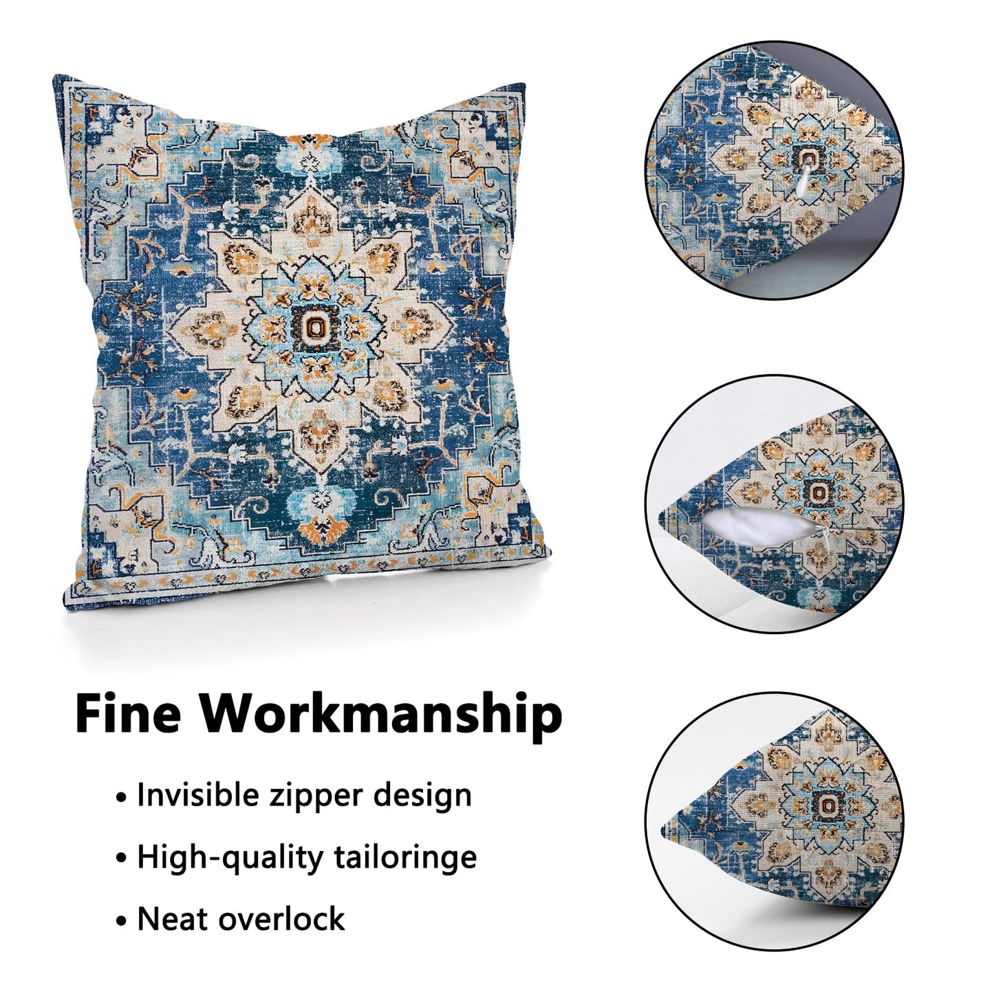infenhiy Throw Pillow Covers Pack of 2 Double-Sided Printing Home Indoor and Outdoor Sofa Bed Decor 18 x 18 Inch pillowcover (Blue Light Blue Bohemian Pattern, 18x18Inch)