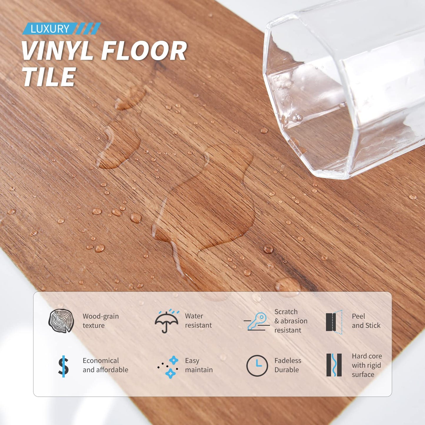Art3d 36-Pack 54 Sq.ft Peel and Stick Floor Tiles Vinyl Plank Flooring Wood Look, Adhesive and Waterproof Tile Sticker for Bedroom, Living Room, Kitchen, RV in Rosewood