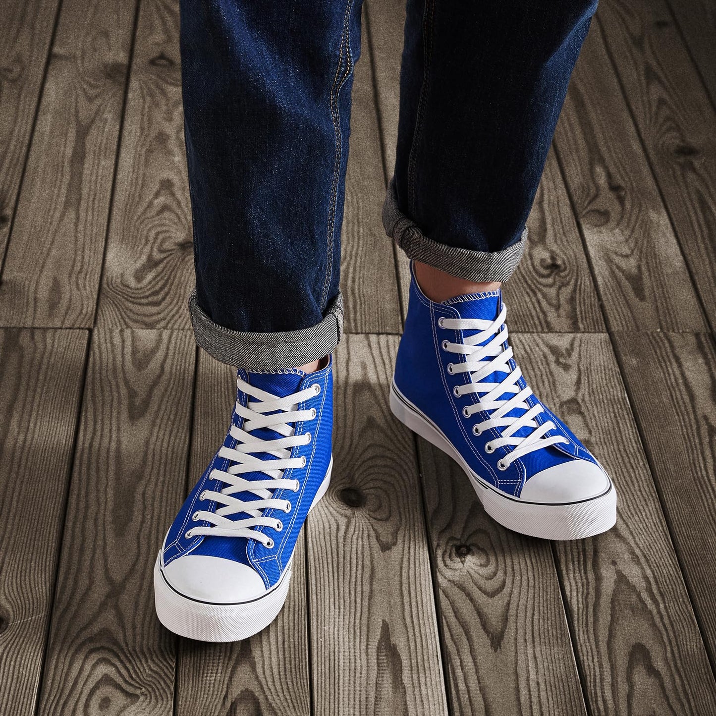 ZGR Men's High Top Canvas Sneakers Lace Up Classic Casual Walking Shoes(Blue,US07)