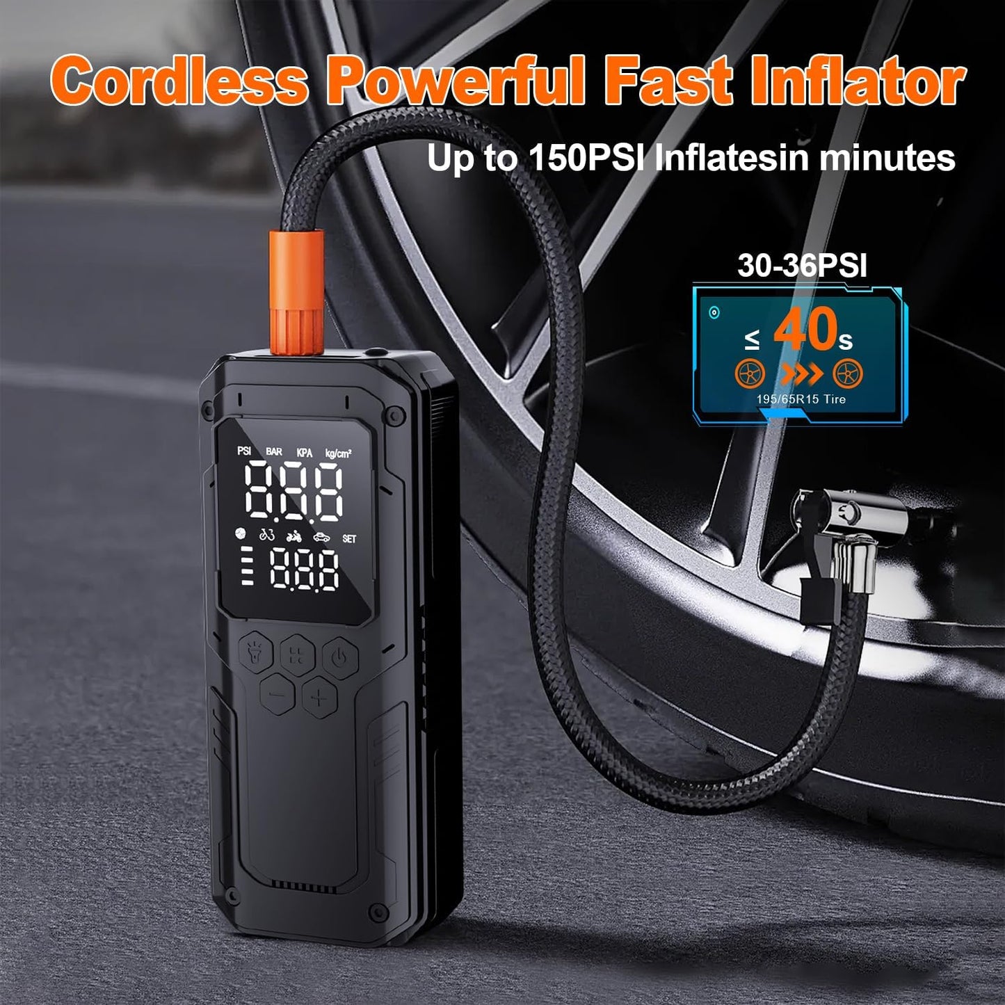 Tire Inflator Portable Air Compressor, Automobile Air Pump-150PSI Tire Pump& 12V Portable Air Pump with LED Light, Digital Tire Pressure Gauge for Car,Motorcycle,Bike,Ball,Car Accessories