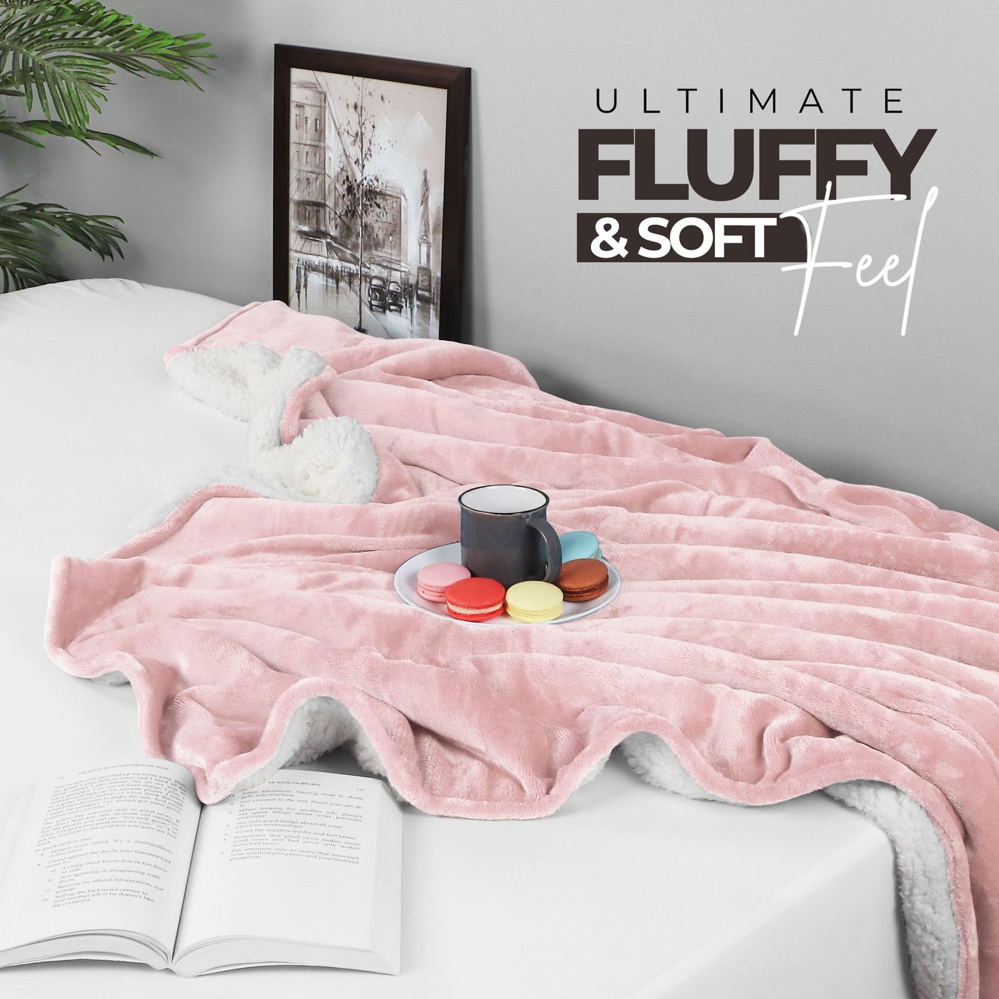 Utopia Bedding Sherpa Blanket Queen Size (Pink, 90x90 Inches) - Soft Lightweight Plush Fleece Reversible Blanket for Bed, Sofa, Couch, Camping and Travel