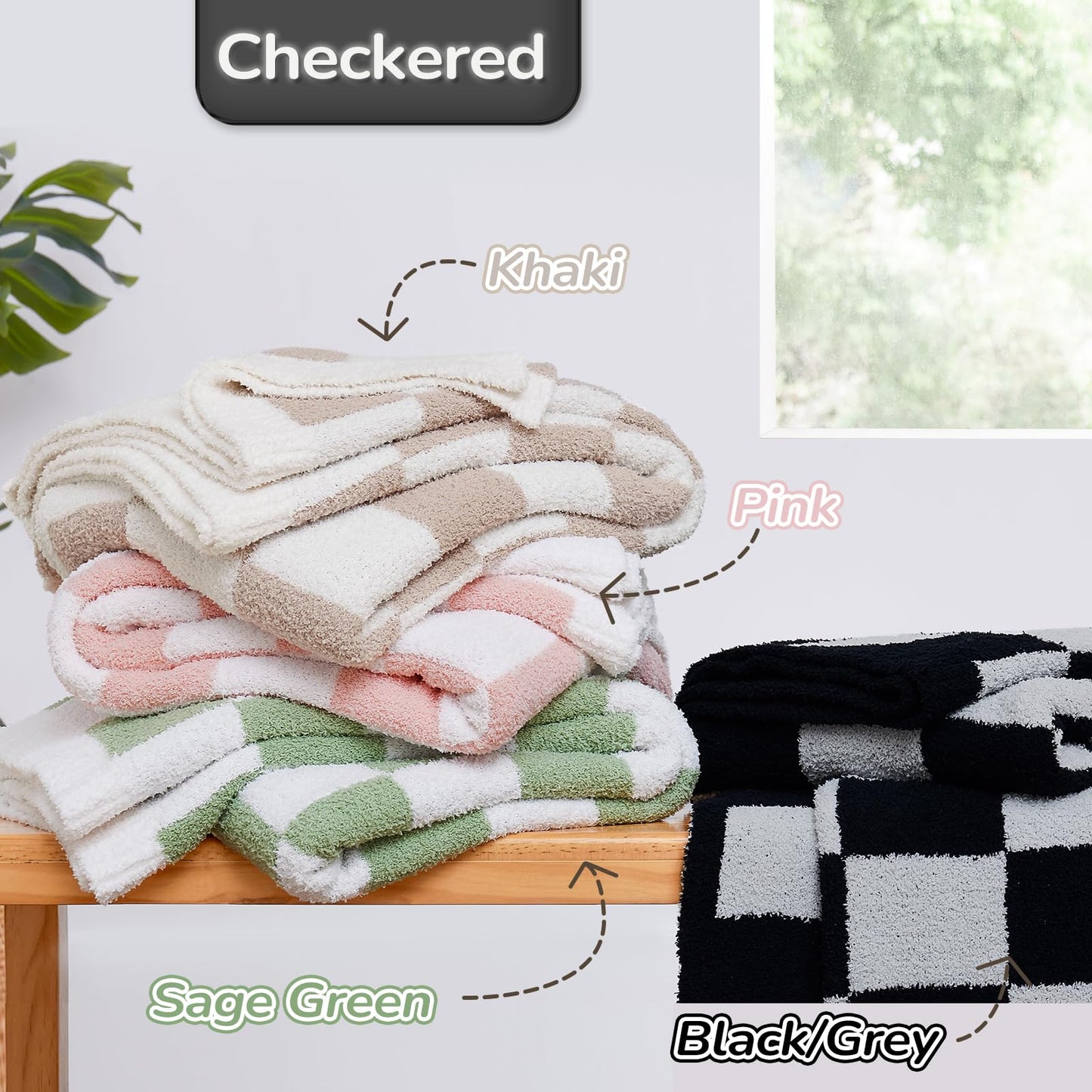 Basic Beyond Black Throw Blanket for Couch, Super Soft Fluffy Checkered Blanket, Cozy Fuzzy Throw Blankets for Bed, Sofa, Chair, 50x60