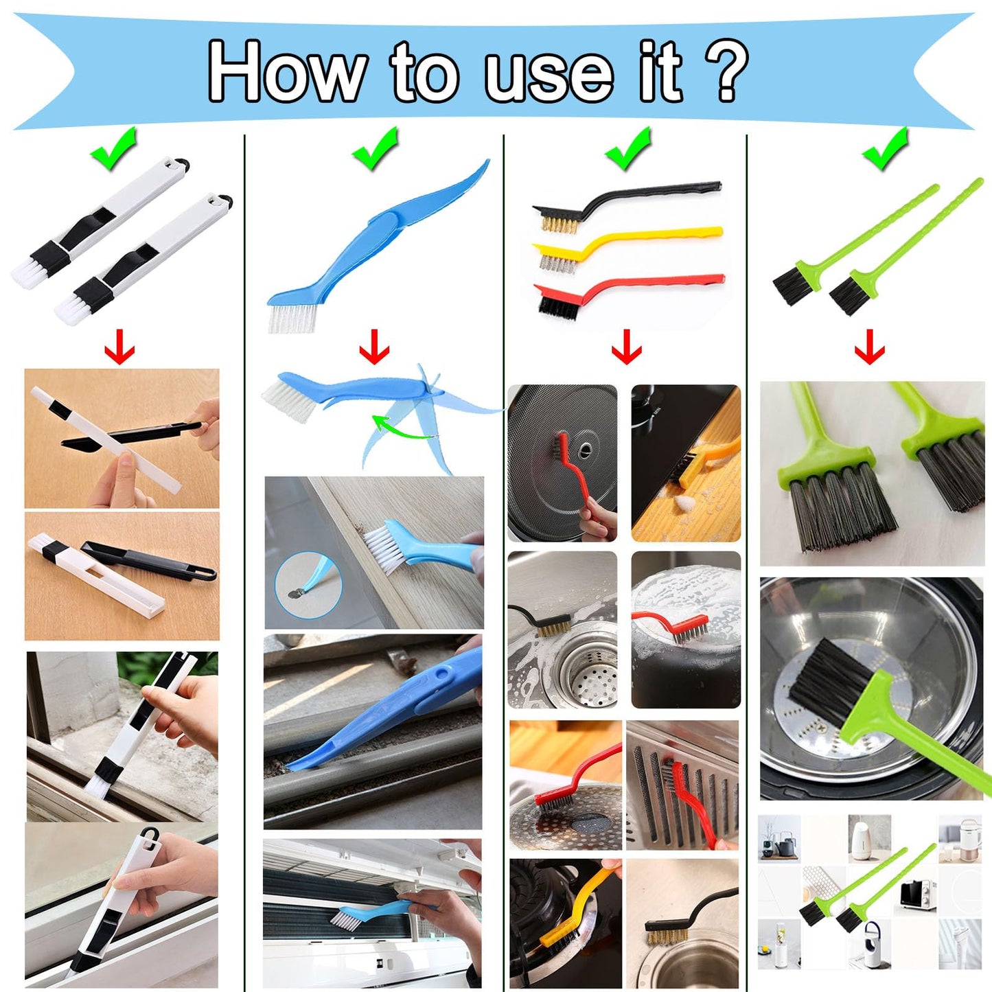 13pcs Window Groove Cleaning Brush Kit, Magic Window Track Cleaner, Crevice Cleaner Brush, Sliding Door Track Cleaner, Gap Cleaning Brush for Sill, Tile Lines, Sliding Door, Keyboard. Small Brush Set.