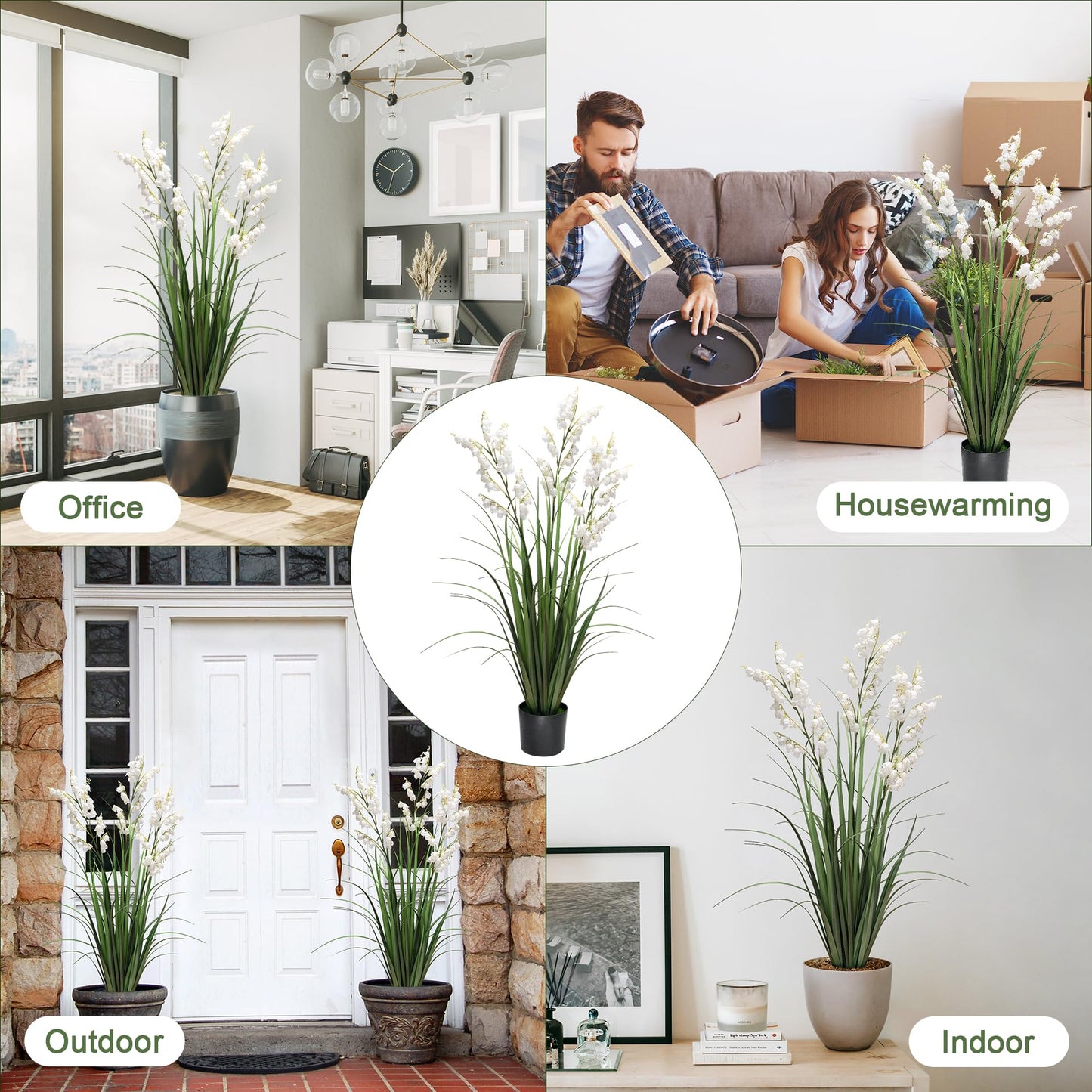 Fake Plants Home Decor Fake Flowers Artificial Plants Outdoor Tall Grass Plant Artificial Pampas Grass Decor Artificial Plants Indoor Fake Grass Living Room Decor Artificial Grass 36“2PCS White
