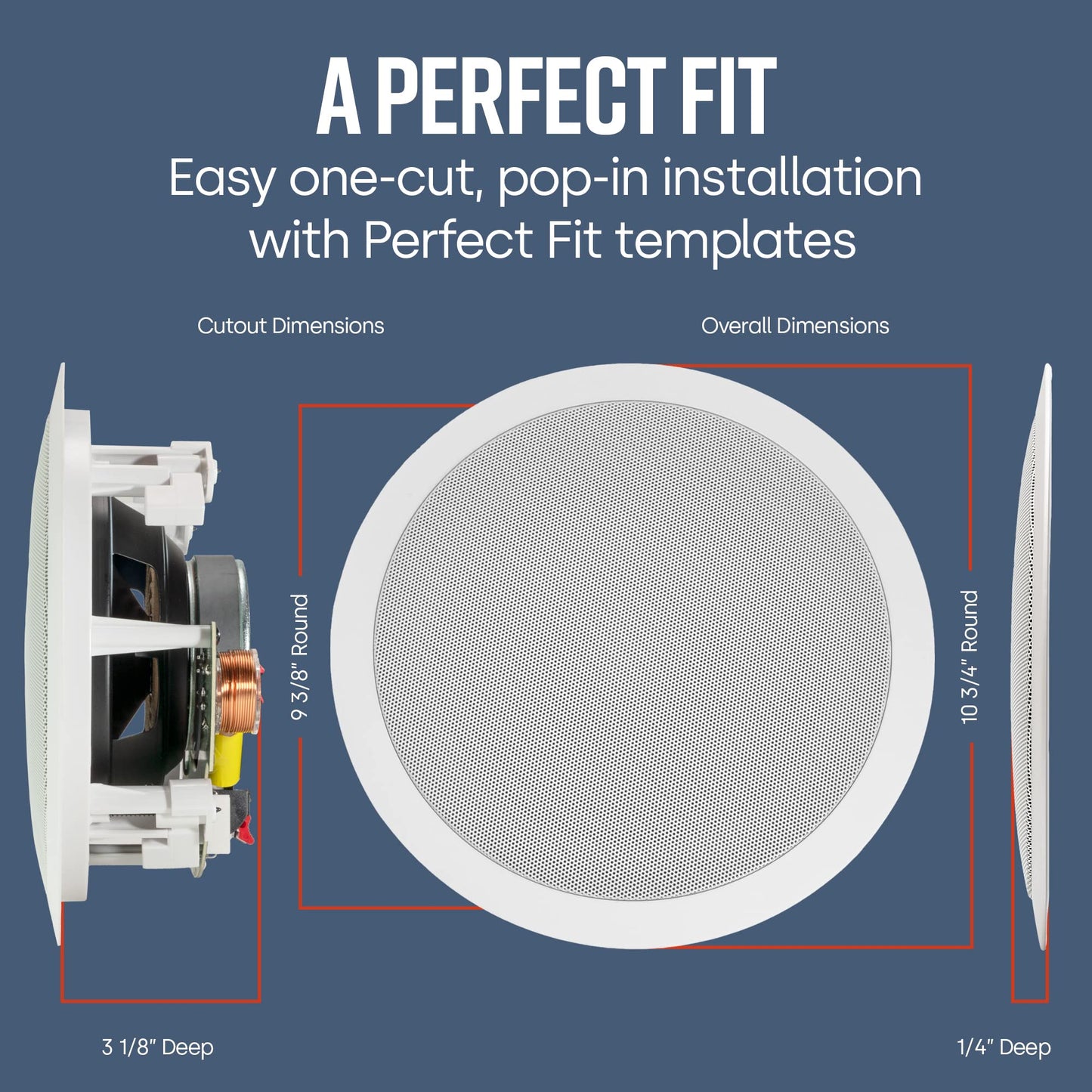 Polk Audio RC80i 2-Way Premium in-Ceiling 8" Round Speakers, Set of 2 Perfect for Damp and Humid Indoor/Outdoor Placement - Bath, Kitchen, Covered Porches (White, Paintable-Grille)