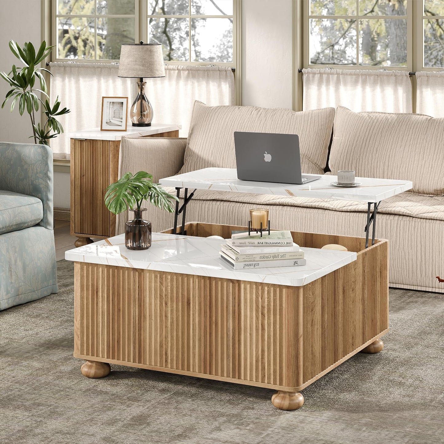 Yanosaku Lift Top Coffee Tables for Living Room, Square Coffee Table with Storage, Living Room Center Tables with Large Hidden Space for Bedroom, Home Office, Studio