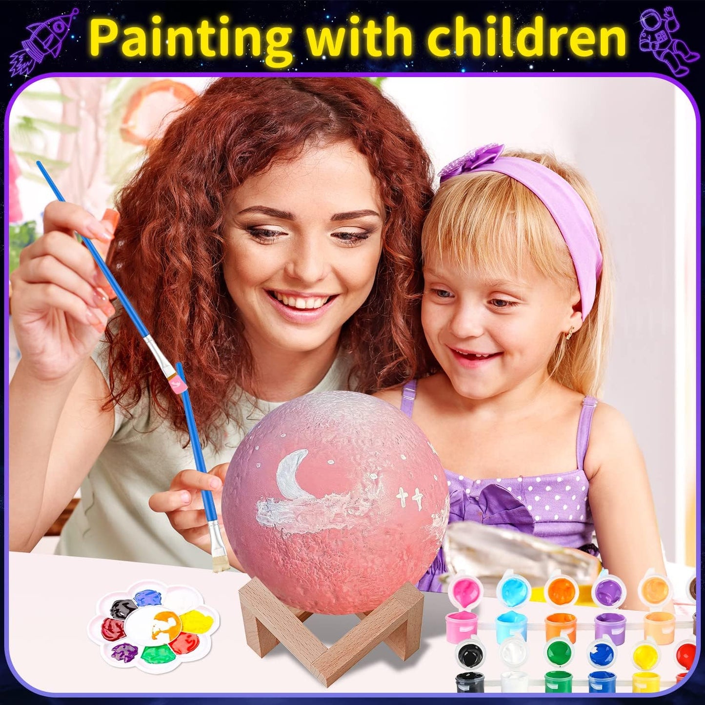 Paint Your Own Moon Lamp Kit,DIY 3D Moon Light Cool Galaxy Lamp,Toys for Teens Boys Girls, Arts & Crafts Kit Art Supplies for Kids, Arts and Crafts for Kids Ages 8-12 Birthday Gifts