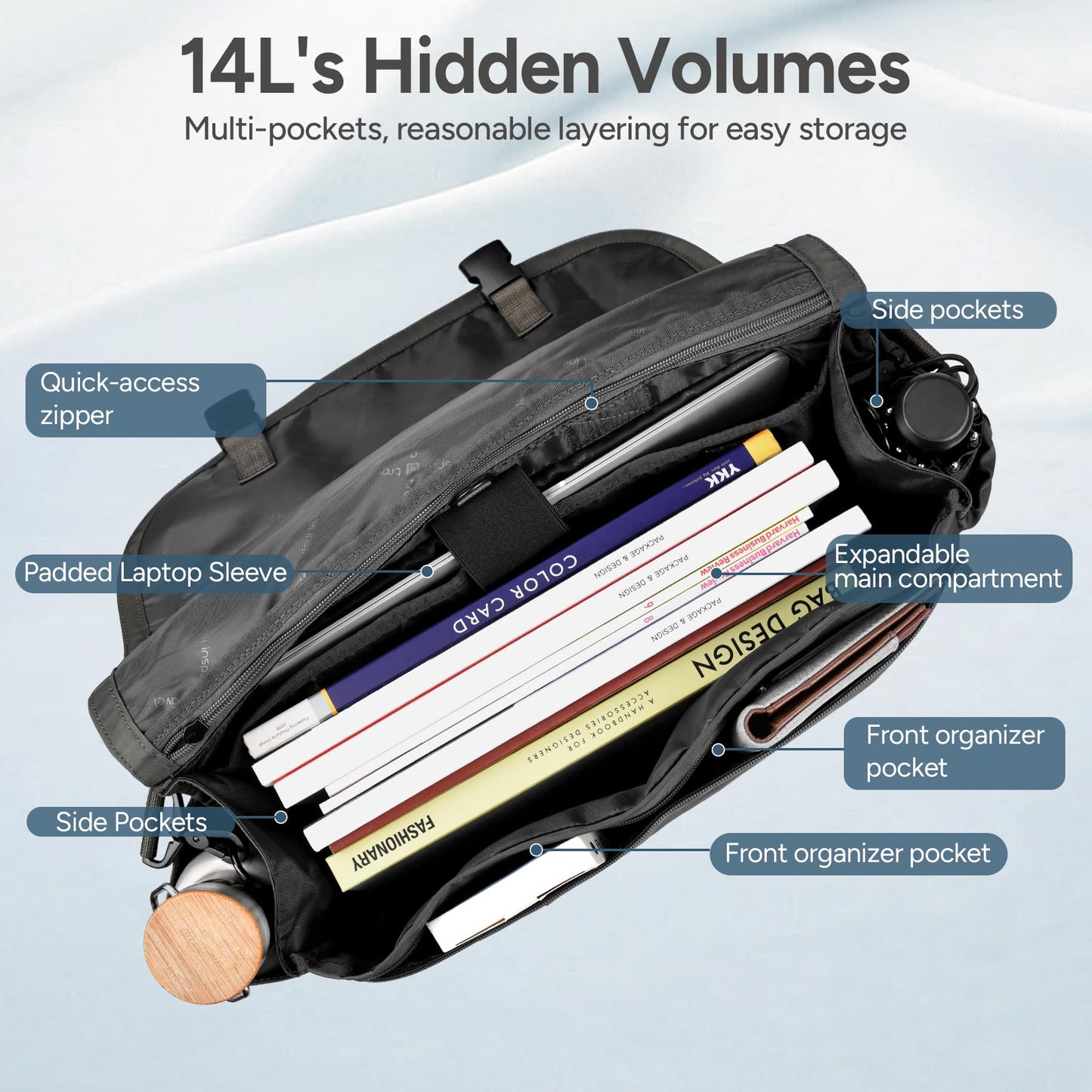 travel inspira Messenger Bag for Men/Women, Anti-theft Lightweight Men's Laptop Bag 16 inch Water Resistant Crossbody Satchel Bags Computer Work Office College Bag with Shoulder Strap, Grey