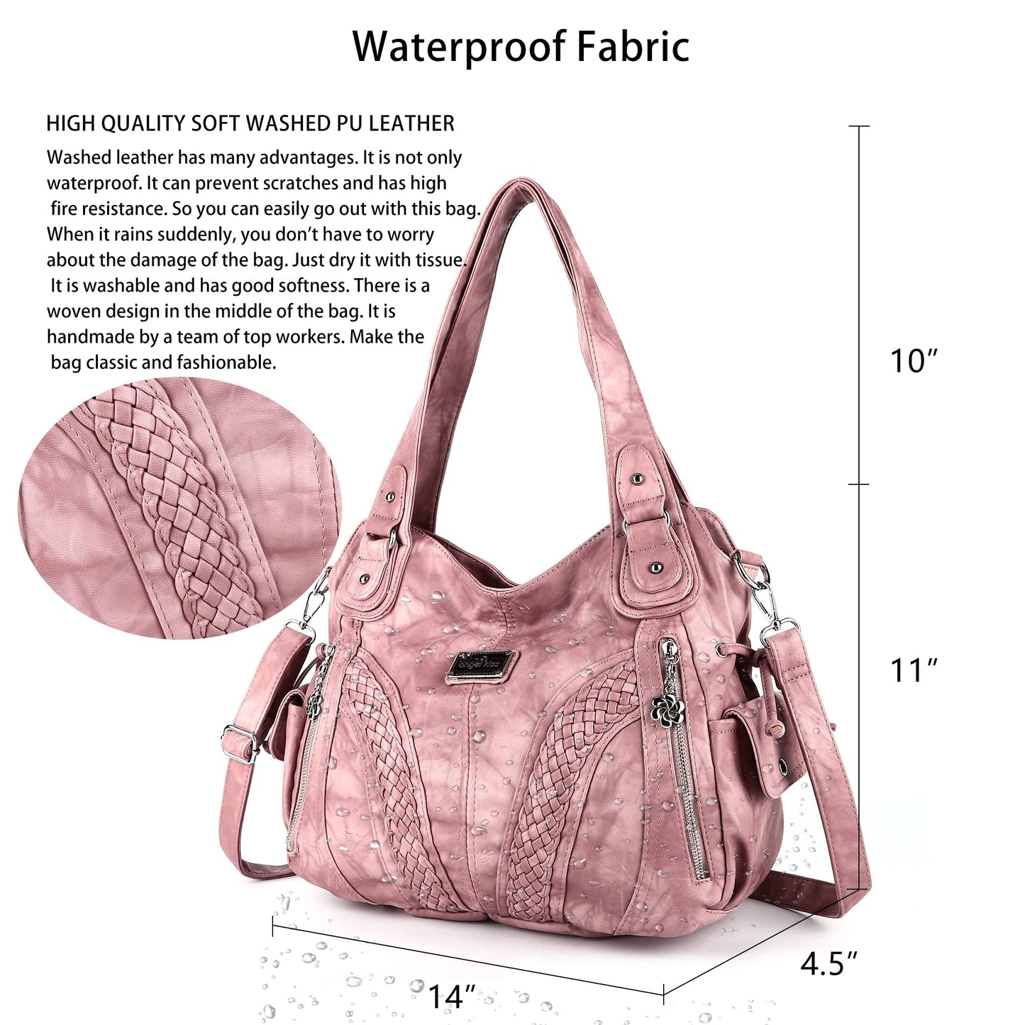 Purses and Handbags Women Fashion Tote Bag Shoulder Bags Top Handle Satchel Purses Washed Synthetic Leather Handbag Retro Pink 13.8 * 4.7 * 11.8 inches