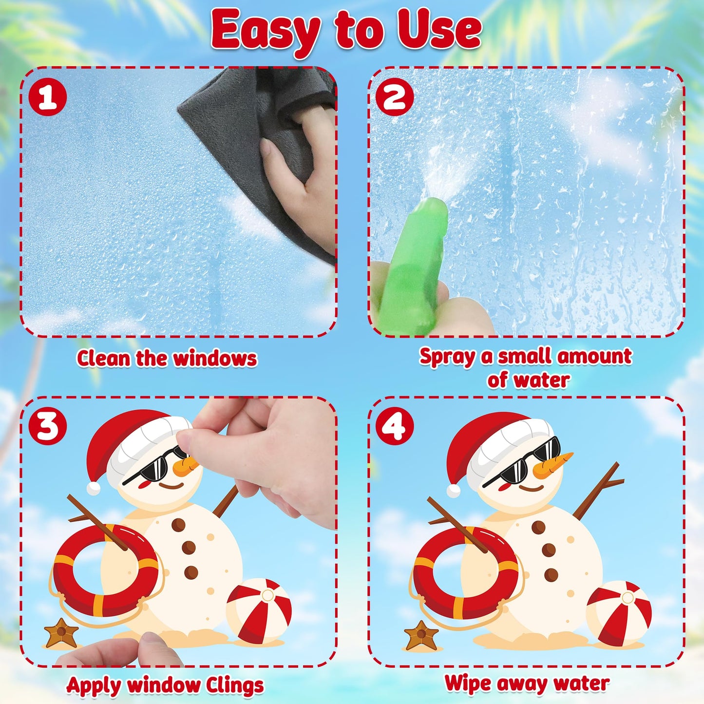 Christmas July Window Clings, 9 Sheets Summer Christmas Window Clings, Tropical Santa Claus Decals Decor, Flamingo July Hawaiian Xmas Snowman Stickers Beach Hawaii Summer Party Decorations Supplies