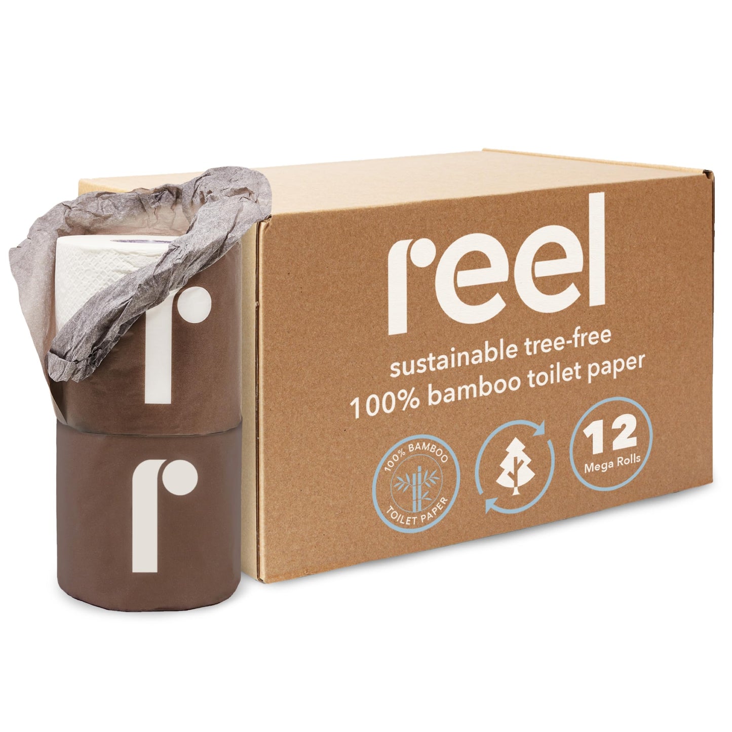 Reel Premium Toilet Paper - 12 Rolls of Toilet Paper - 3-Ply Made from Tree-Free - Zero Plastic Packaging, Septic Safe