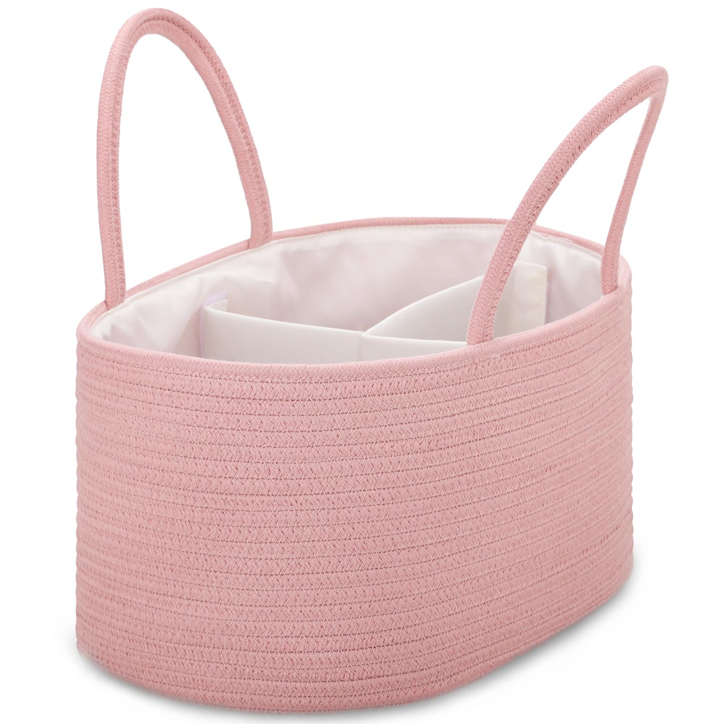COMSE Large Baby Diaper Caddy Organizer for Girl Boy, Car Caddy with Handles, Cotton Rope Basket for Changing Table, Nursery Organizer, Gift for Baby Shower and Registry Must Have, Dusty Pink